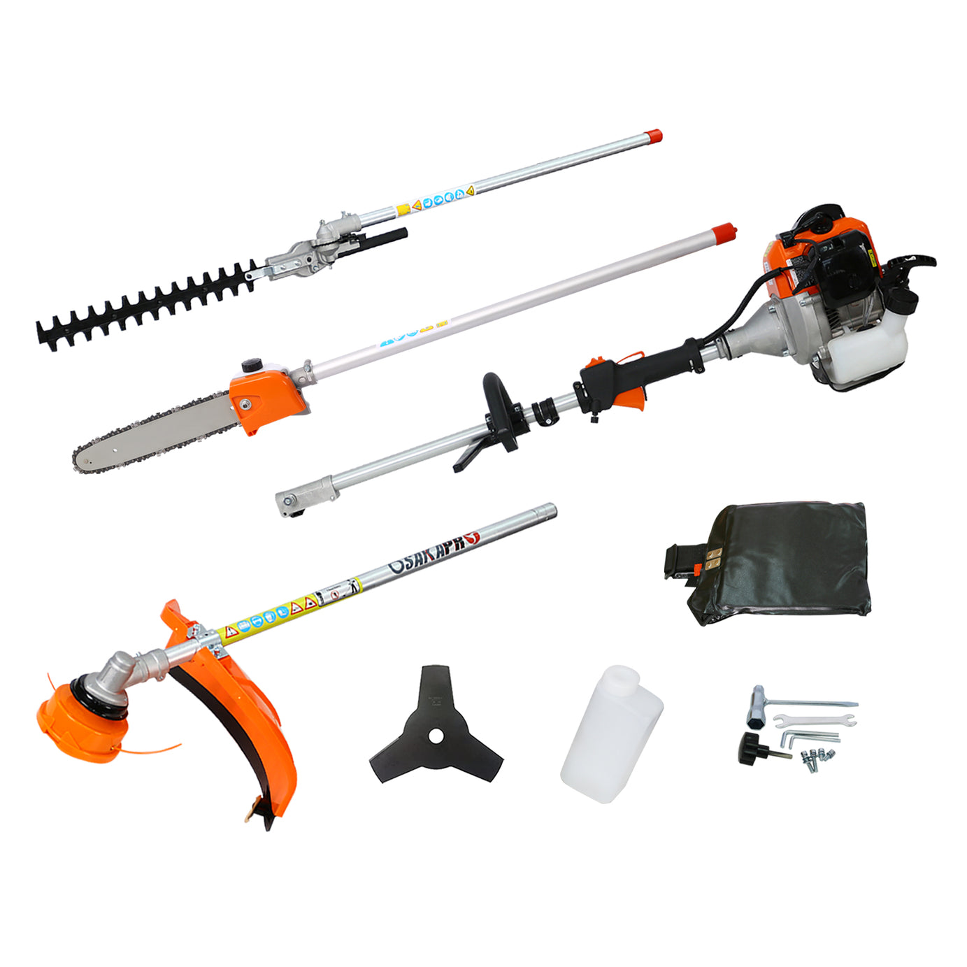 4 in 1 Multi-Functional Trimming Tool, 56CC 2-Cycle Garden Tool System with Gas Pole Saw, Hedge Trimmer, Grass Trimmer, and Brush Cutter EPA Compliant--1