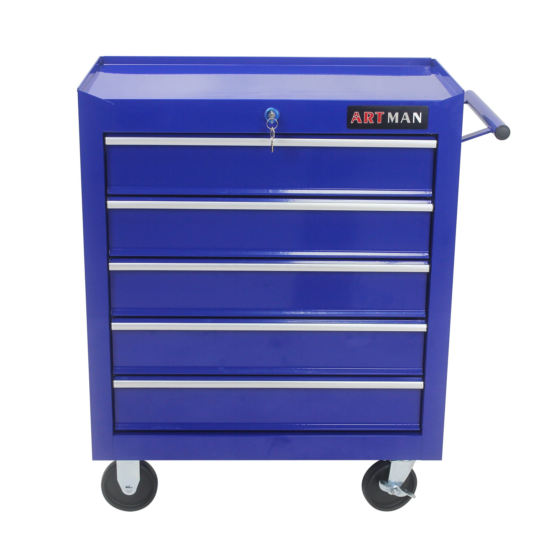 5 DRAWERS MULTIFUNCTIONAL TOOL CART WITH WHEELS-BLUE--1