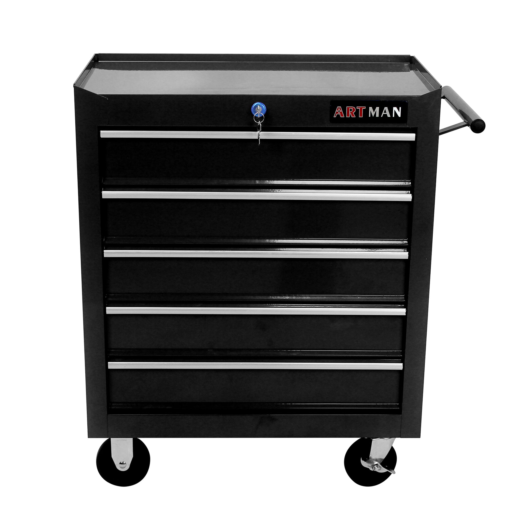 5 DRAWERS MULTIFUNCTIONAL TOOL CART WITH WHEELS-BLACK--1