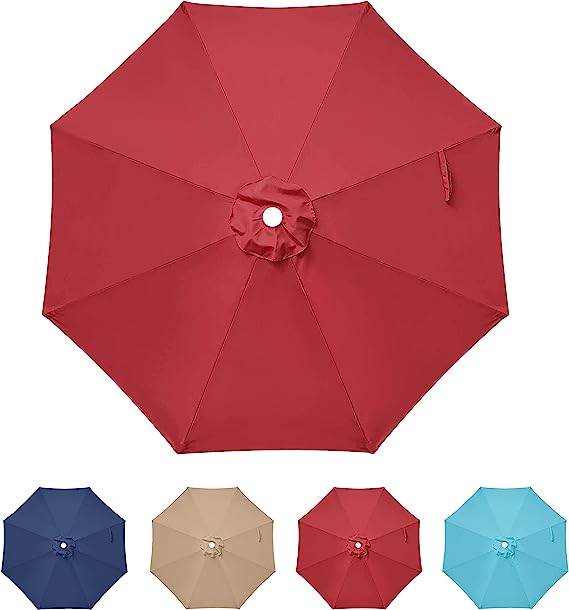 9' Patio Umbrella Replacement Canopy Outdoor Table Market Yard Umbrella Replacement Top Cover, Red--1