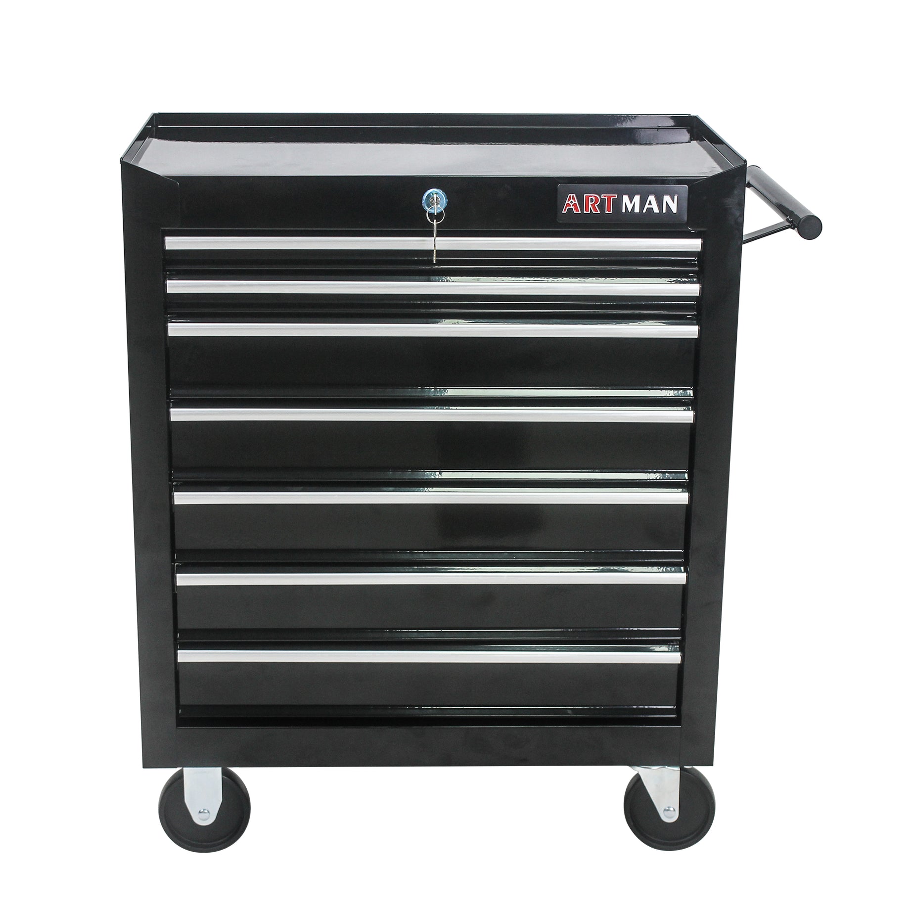 7 DRAWERS MULTIFUNCTIONAL TOOL CART WITH WHEELS-BLACK--1