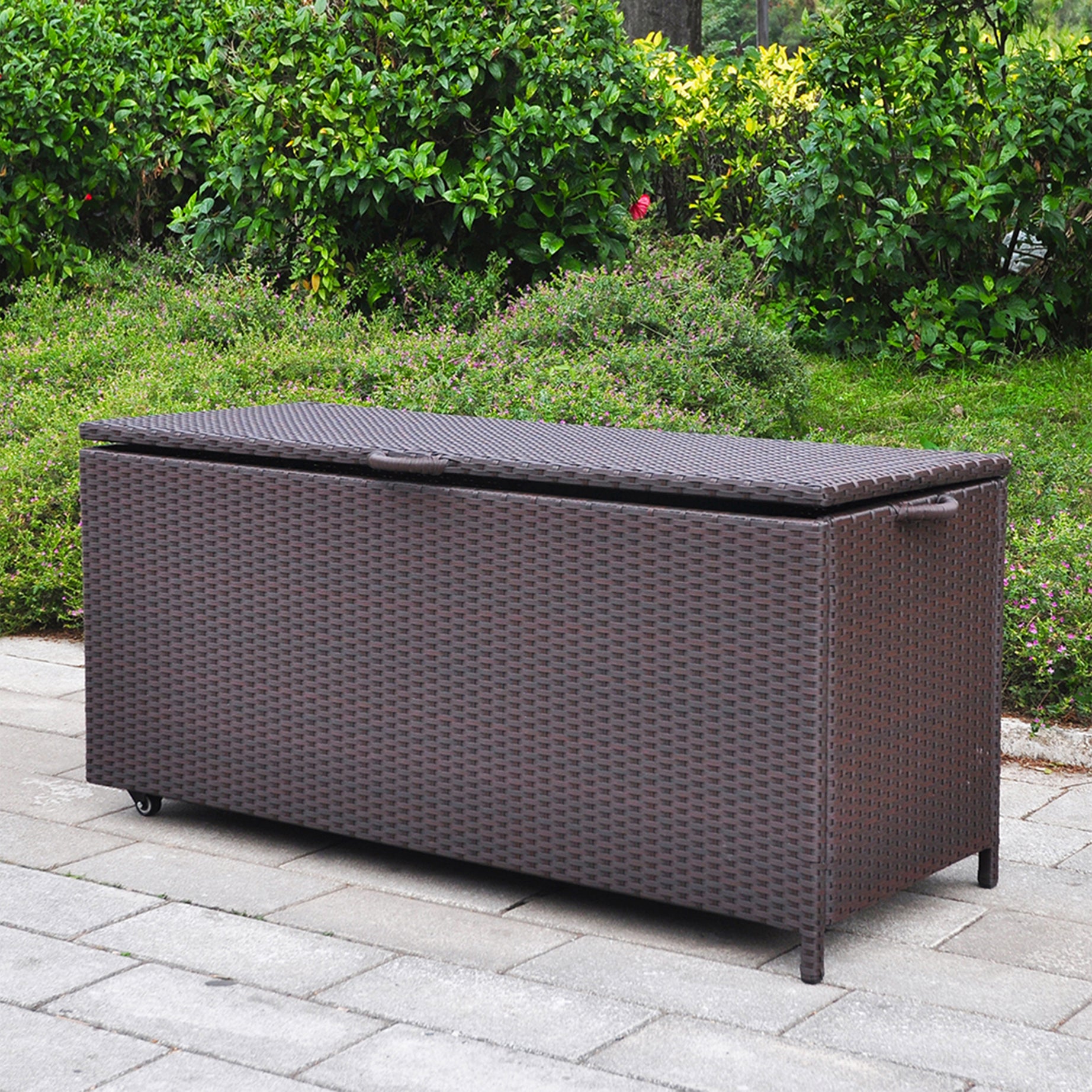 Outdoor Patio Wicker Large Storage Container Deck Box Made of Antirust Aluminum Frames and high quality Resin Rattan,52''L×20.5''W×24''H--1