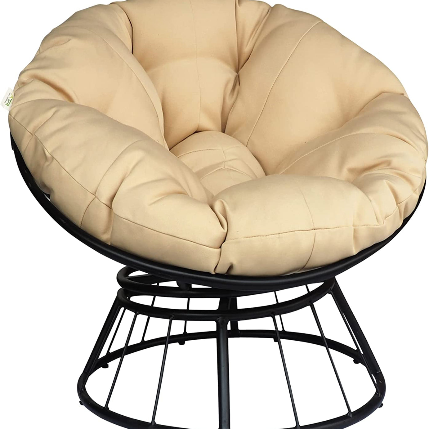 Papasan Wicker Rattan Chair Indoor, 360-Degree Swivel Saucer Chair with Fluffy Cushion,Deep Seating Accent Moon Chair with Solid Twill Fabric,Ideal for Living--1