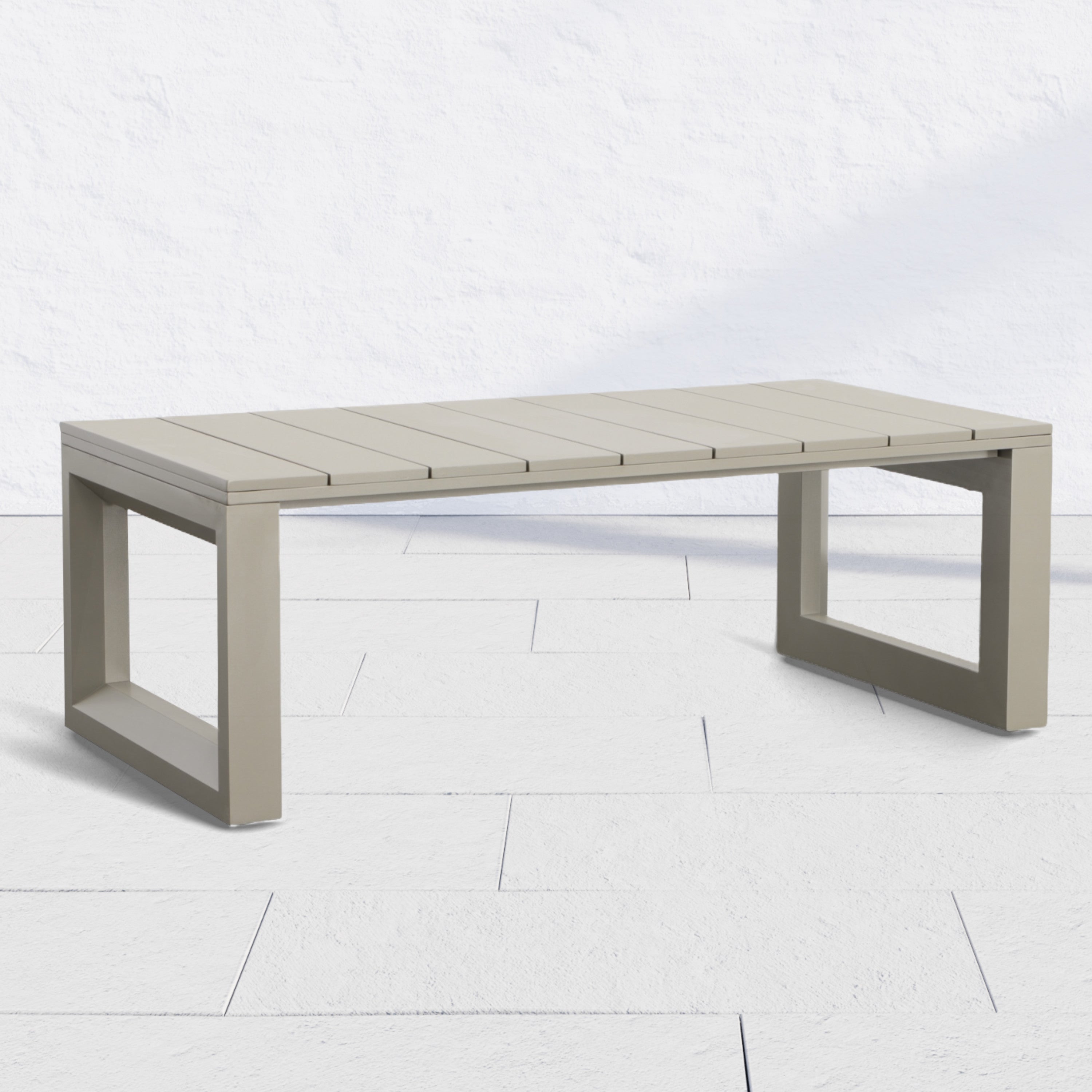 Outdoor Showcase: Contemporary Cocktail Table - Neutral Style, Beveled End Panels, Geometric Pattern - Rust-Resistant, Scratch & Weather-Resistant Aluminum Fram--1