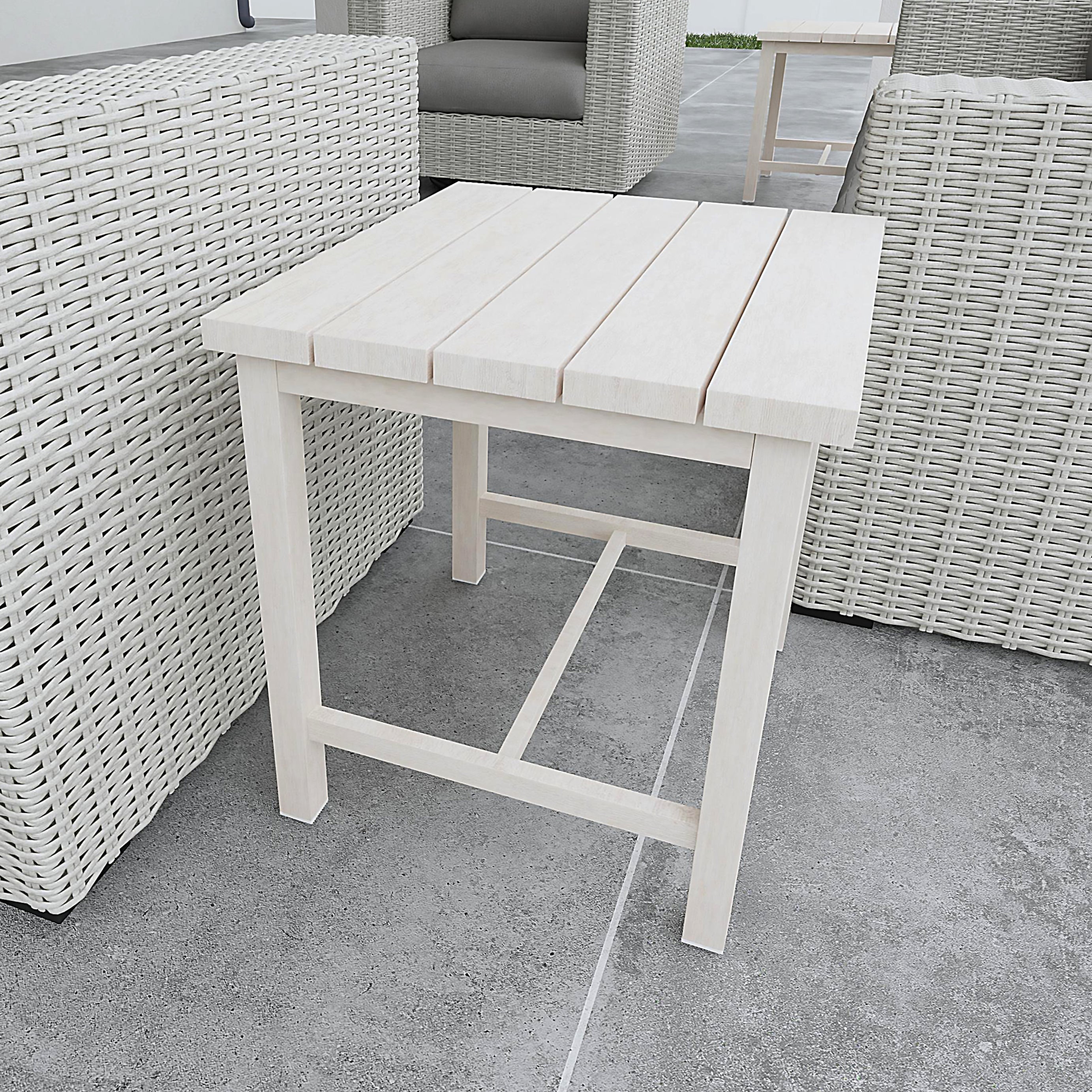 Durable Outdoor End Table - Solid Aluminum Construction, Whitewashed Birch Look - Natural Charm, Adjustable Levelers--1