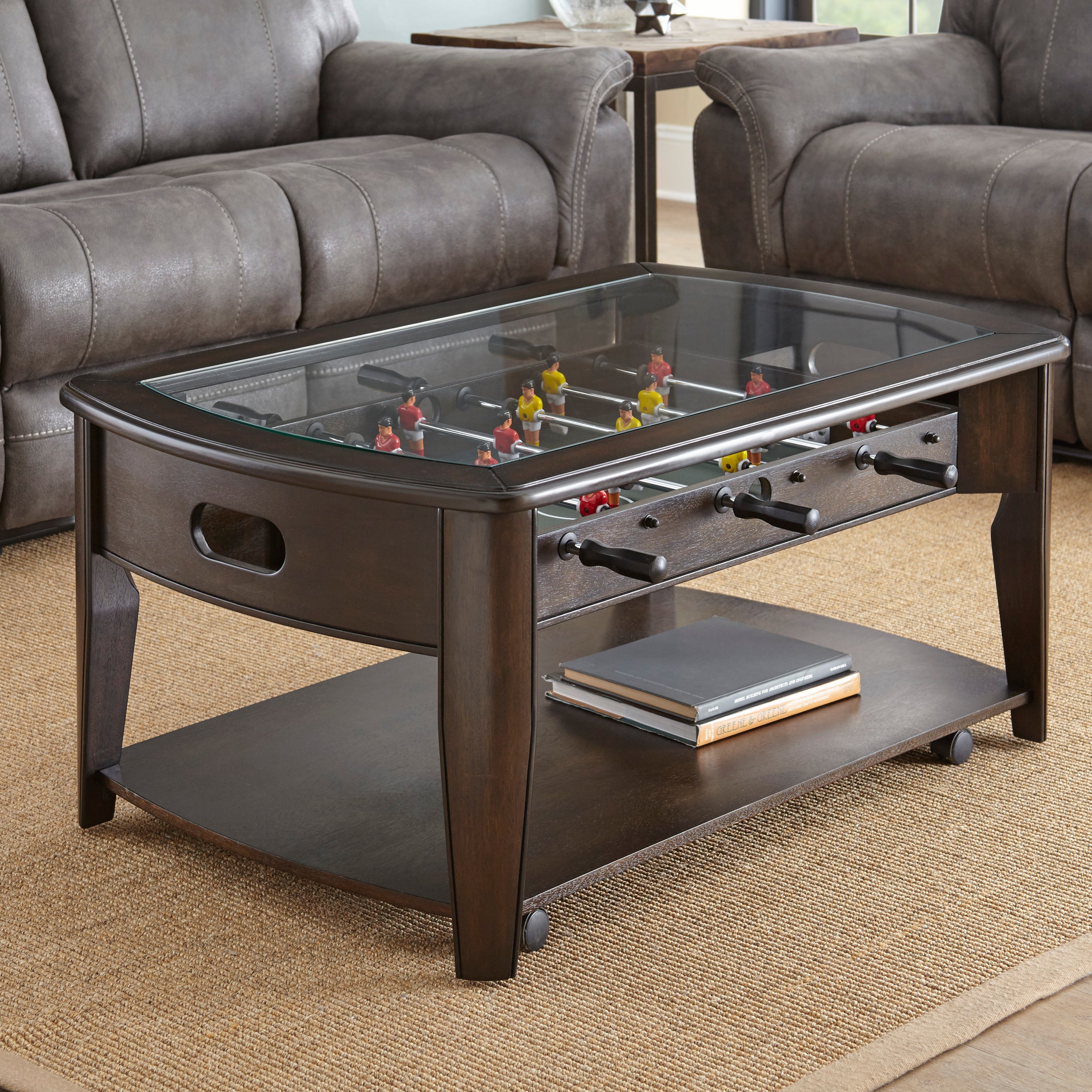 Foosball Cocktail Table - Tempered Glass Insert, Locking Casters, Fully Operational Game - Fun Addition to Game or Living Room--1