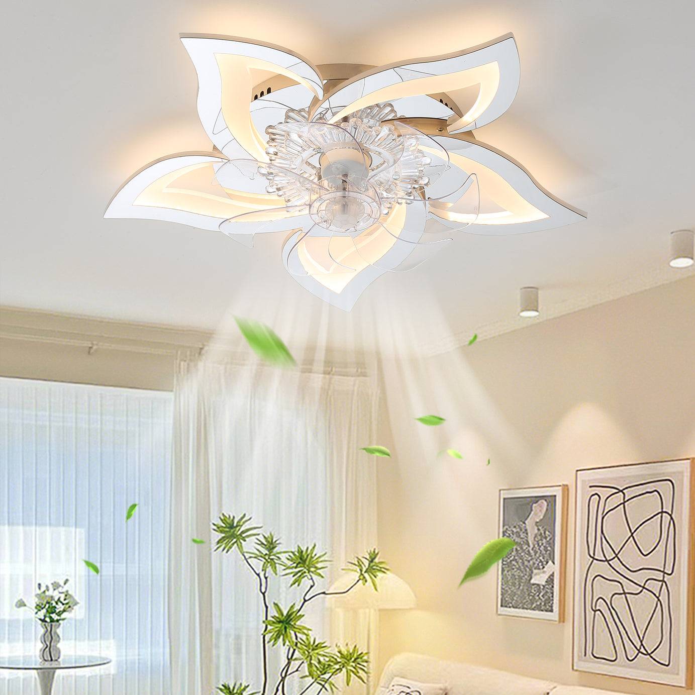 27In Ceiling Fan with Lights Remote Contro Dimmable LED,6 Gear Wind Speed Fan Light--1