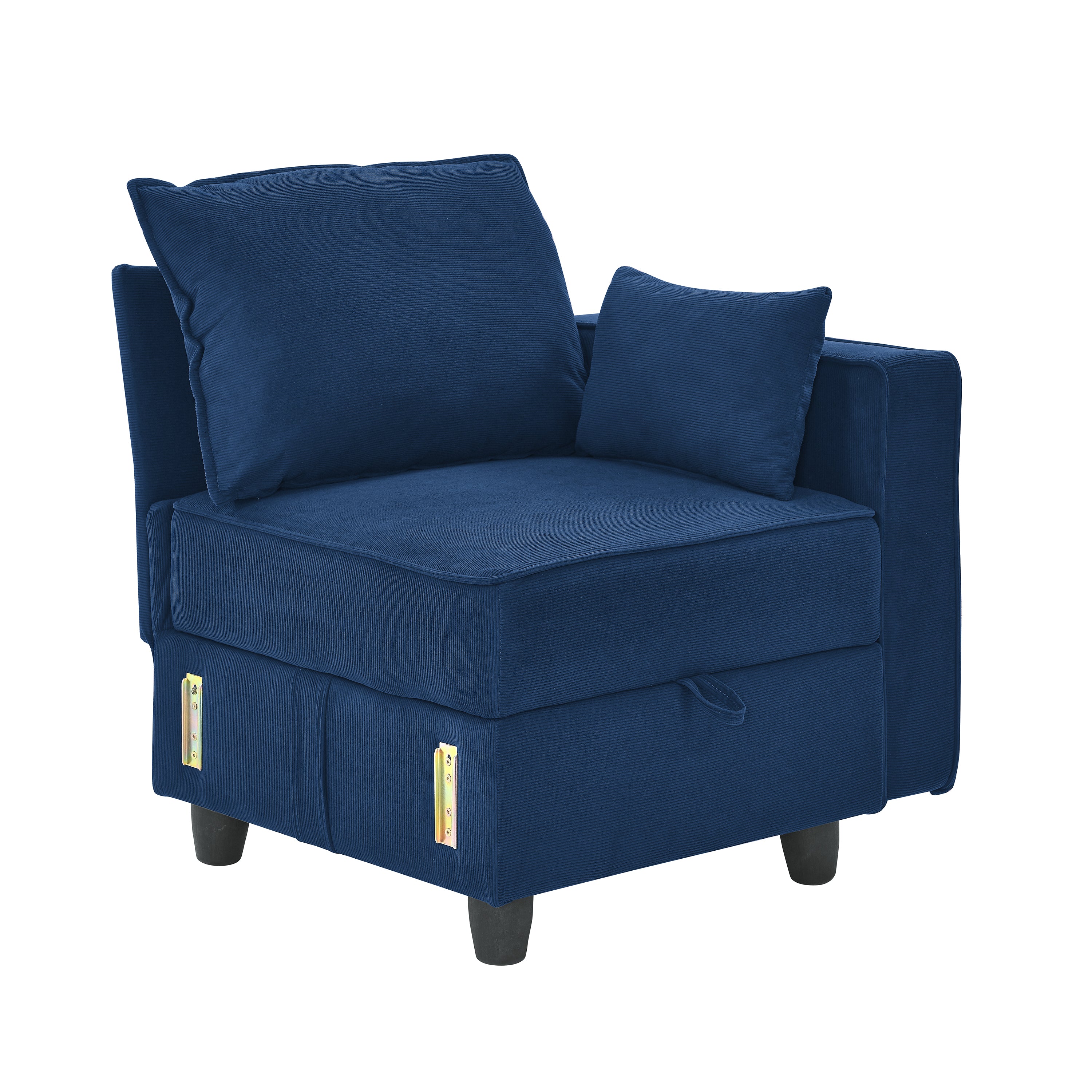 Arm Single Seat of Module Sofa, Navy Blue Corduroy Velvet, Spring pack Cushions--1