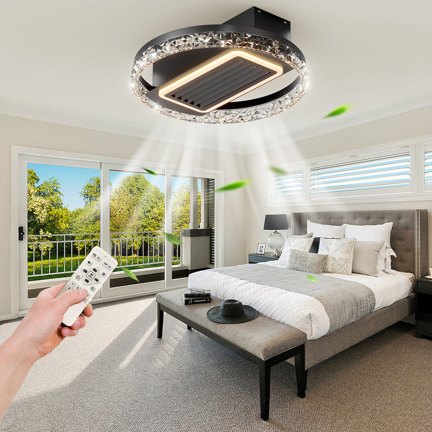 20inch Modern Leafless Ceiling Fan with Remote Control Removable and Washable, Reversible Motor--1