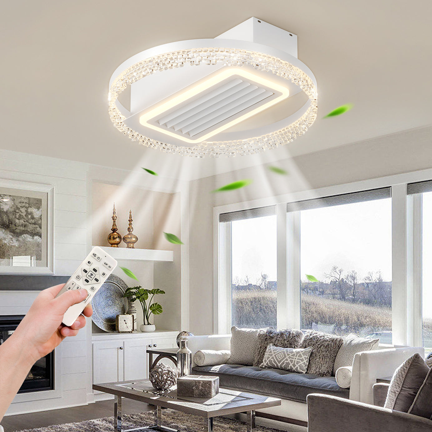 20inch Modern Leafless Ceiling Fan with Remote Control Removable and Washable, Reversible Motor--1