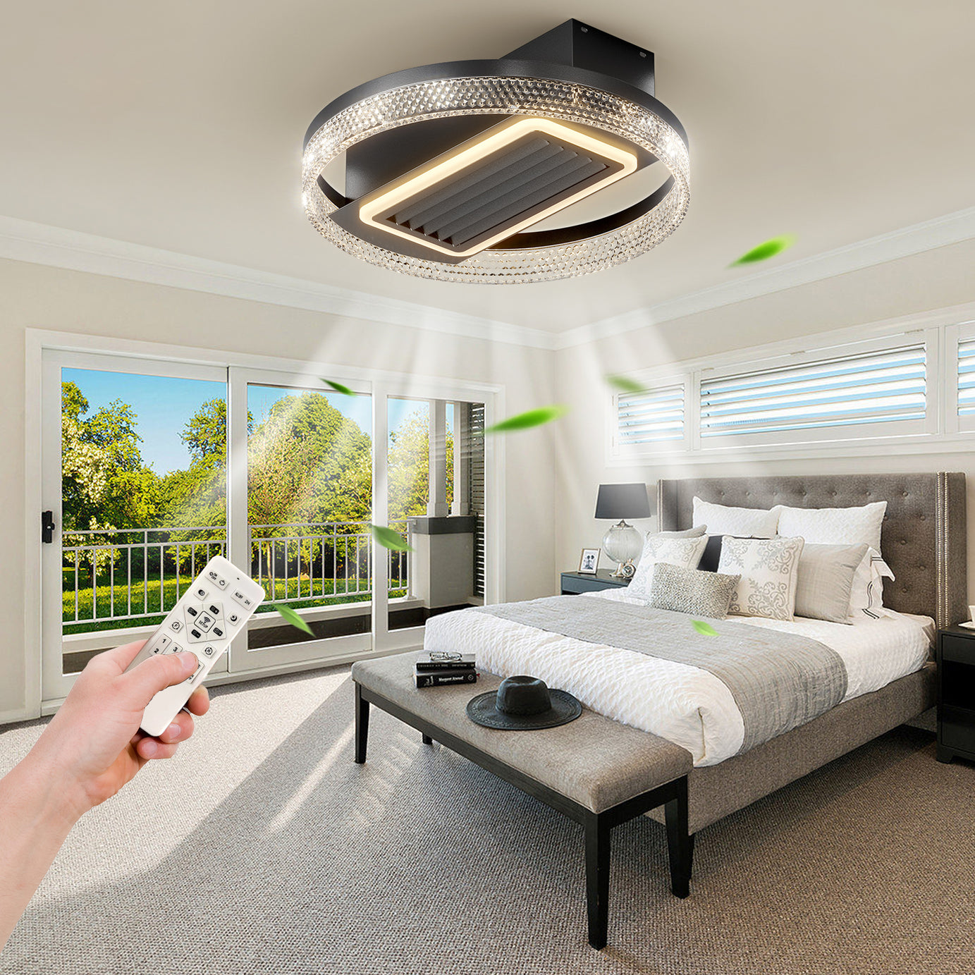 20inch Modern Leafless Ceiling Fan with Remote Control Removable and Washable, Reversible Motor--1