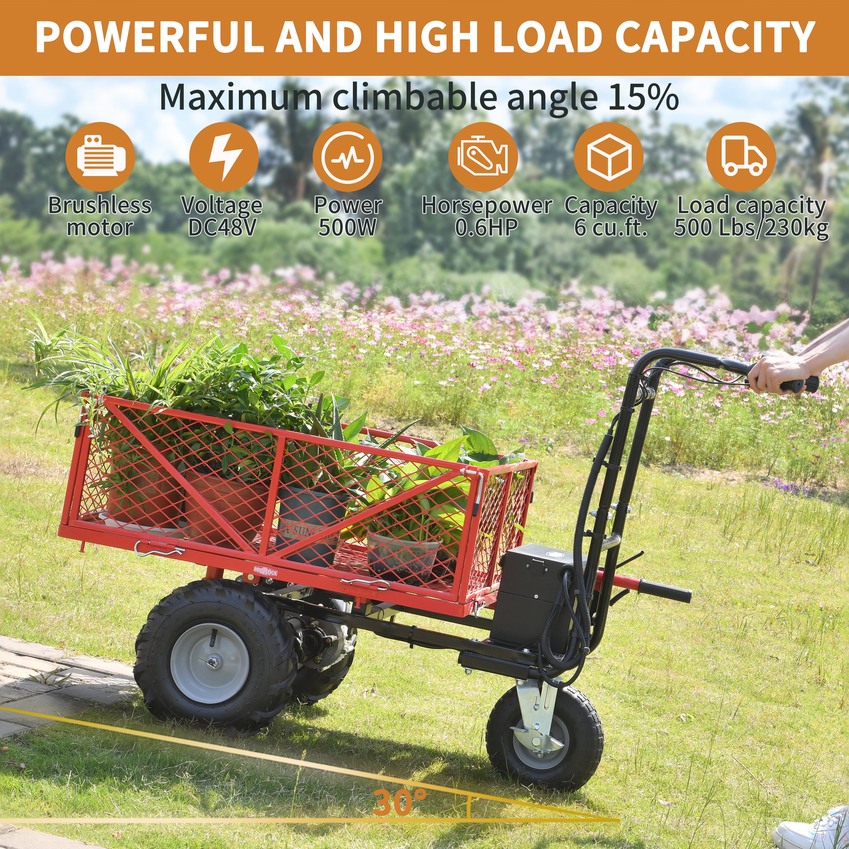 Wheelbarrow Utility Cart Electric Powered Cart 48V28Ah 500W  Capacity 500lbs (230kg)  Material Hauler 1000lbs Towing--1