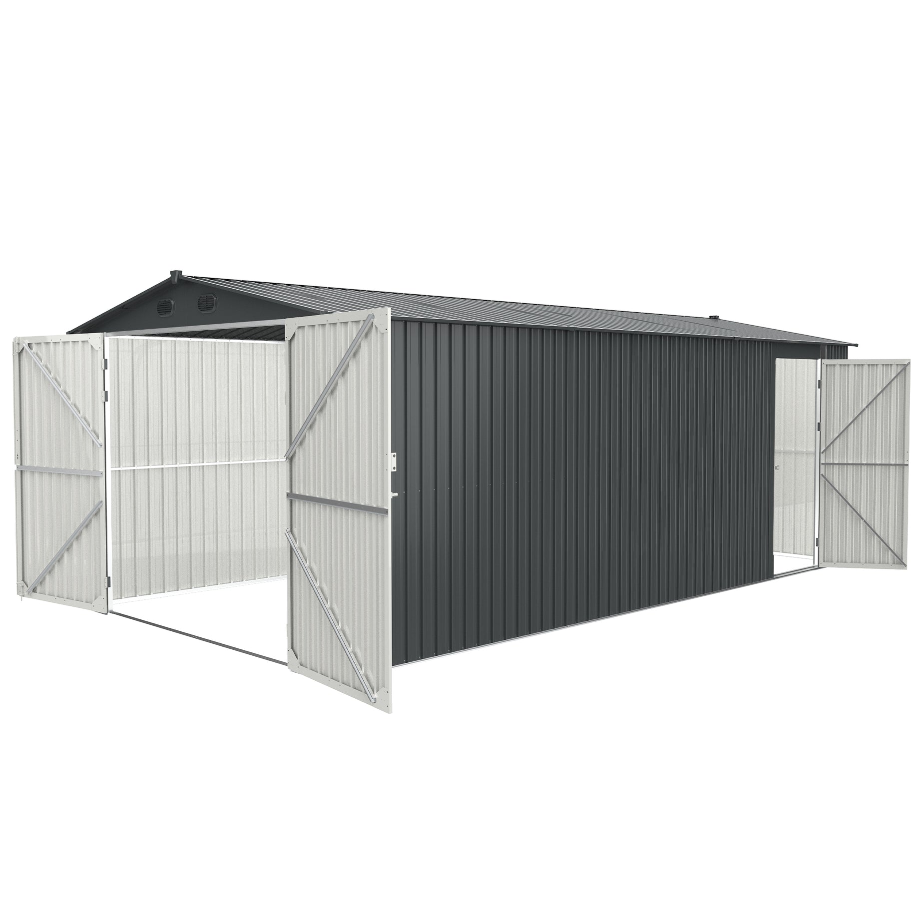 Outdoor Storage Shed 20x10 FT, Metal Garden Shed Backyard Utility Tool House Building with 2 Doors and 4 Vents for Car,Truck,Bike, Garbage Can,Tool,Lawnmower--1