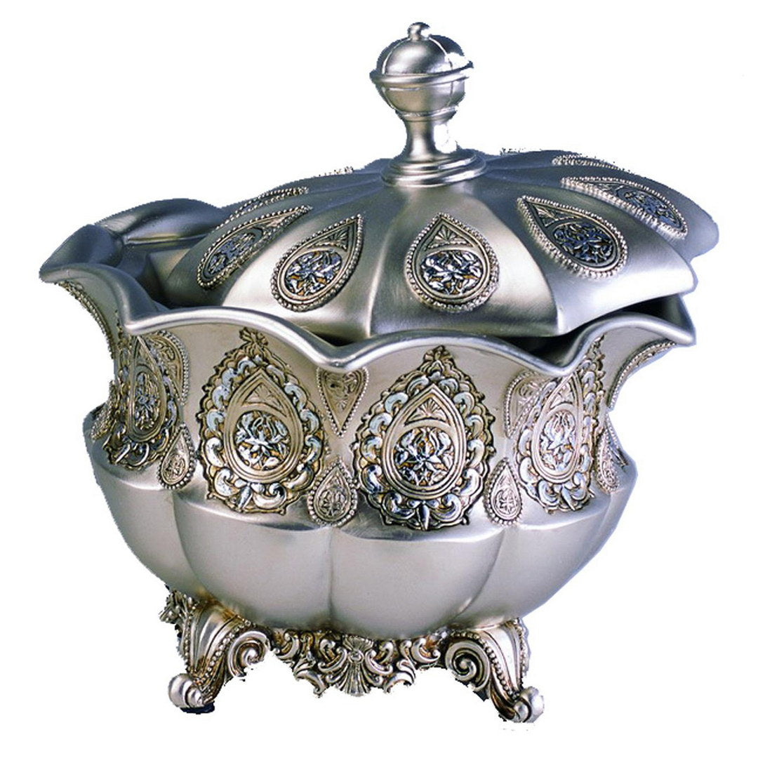 8" Tall Polyresin Decorative Jewelry Box, Silver Royal design--1