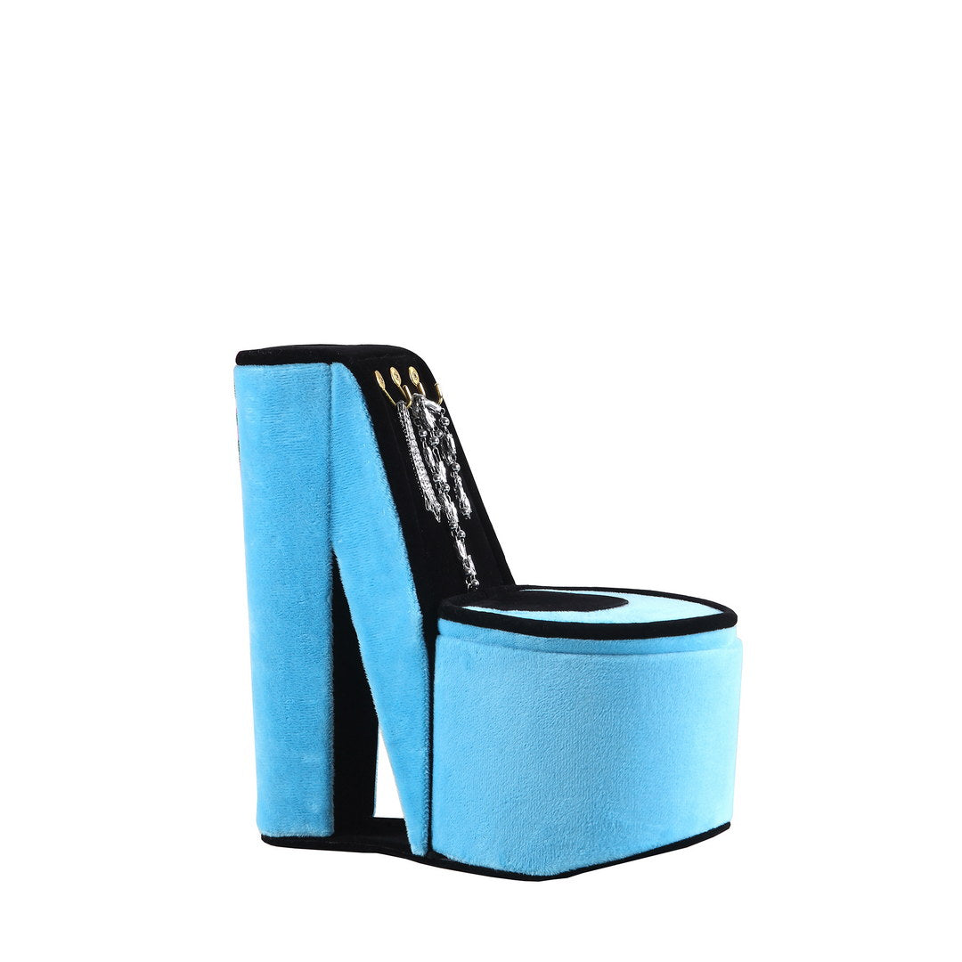 9" Tall Display Jewelry Box with Hooks, High Heel Shoe Design, Turquoise Velvet--1