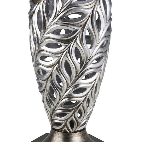 15.75" Tall Polyresin Decorative Vase "Kiara", Silver Peacock Feathers Design--1