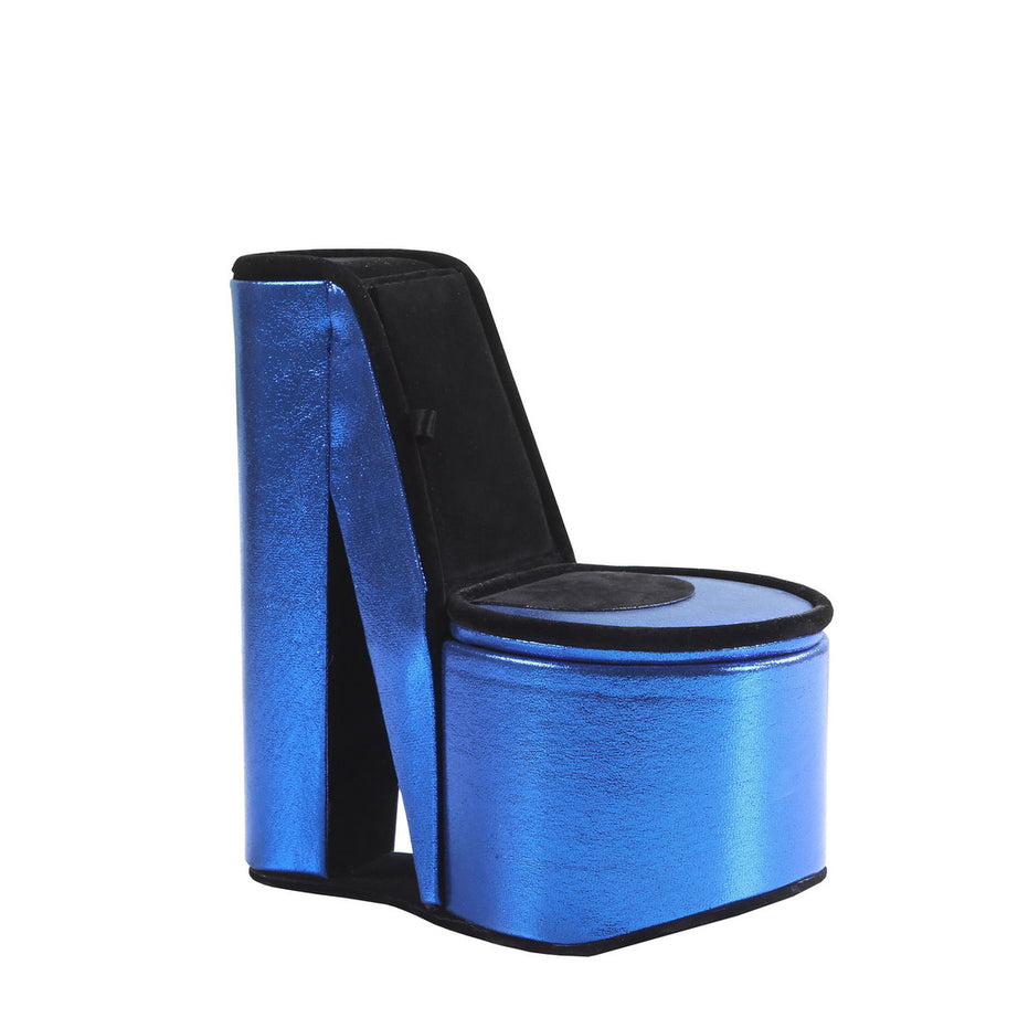 9" Tall Display Jewelry Box with Hidden Storage, High Heel Shoe Design, Blue Velvet--1