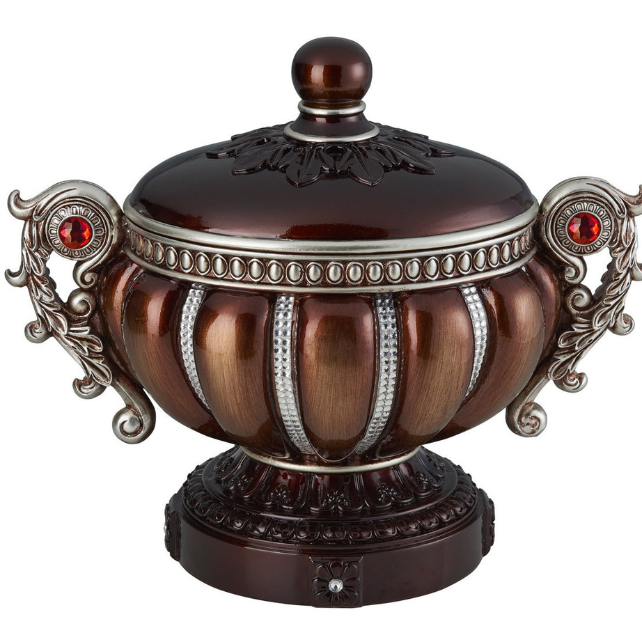 11.5" Tall" Delicata" Decorative Jewelry Box, Reddish Bronze with Silver Accents--1