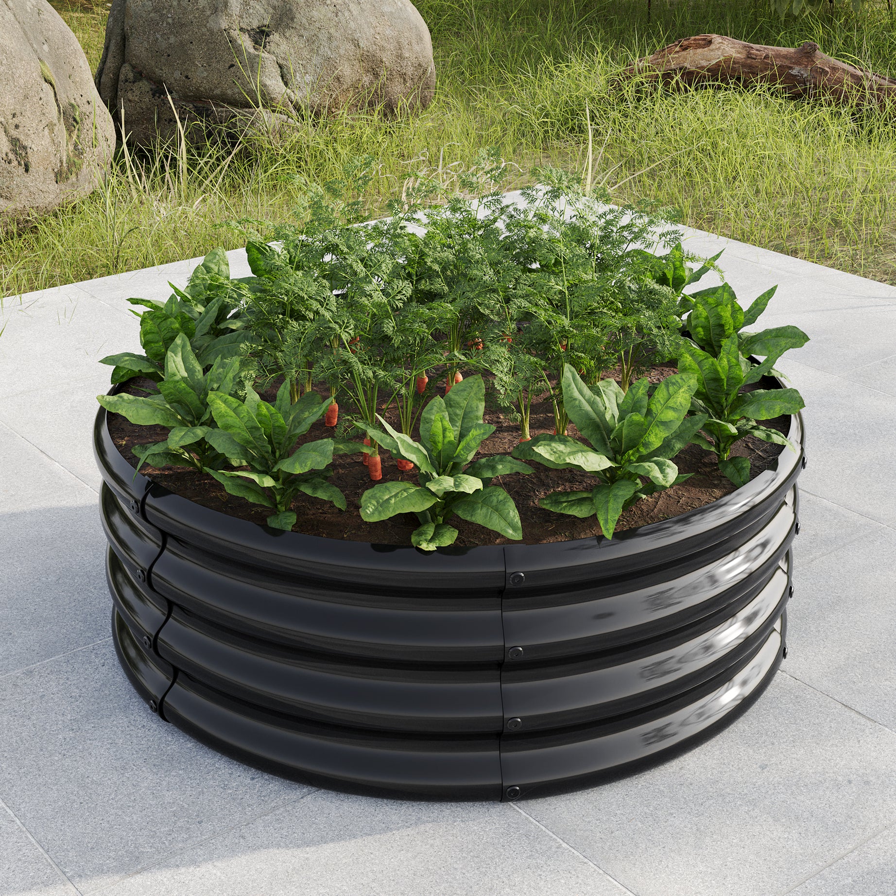 32.08"*11.4" Tall Round Raised Garedn Bed,Metal Raised Beds for Vegetables, Outdoor Garden Raised Planter Box, Backyard Patio Planter Raised Beds for Flowers, Herbs, Fruits Black--1