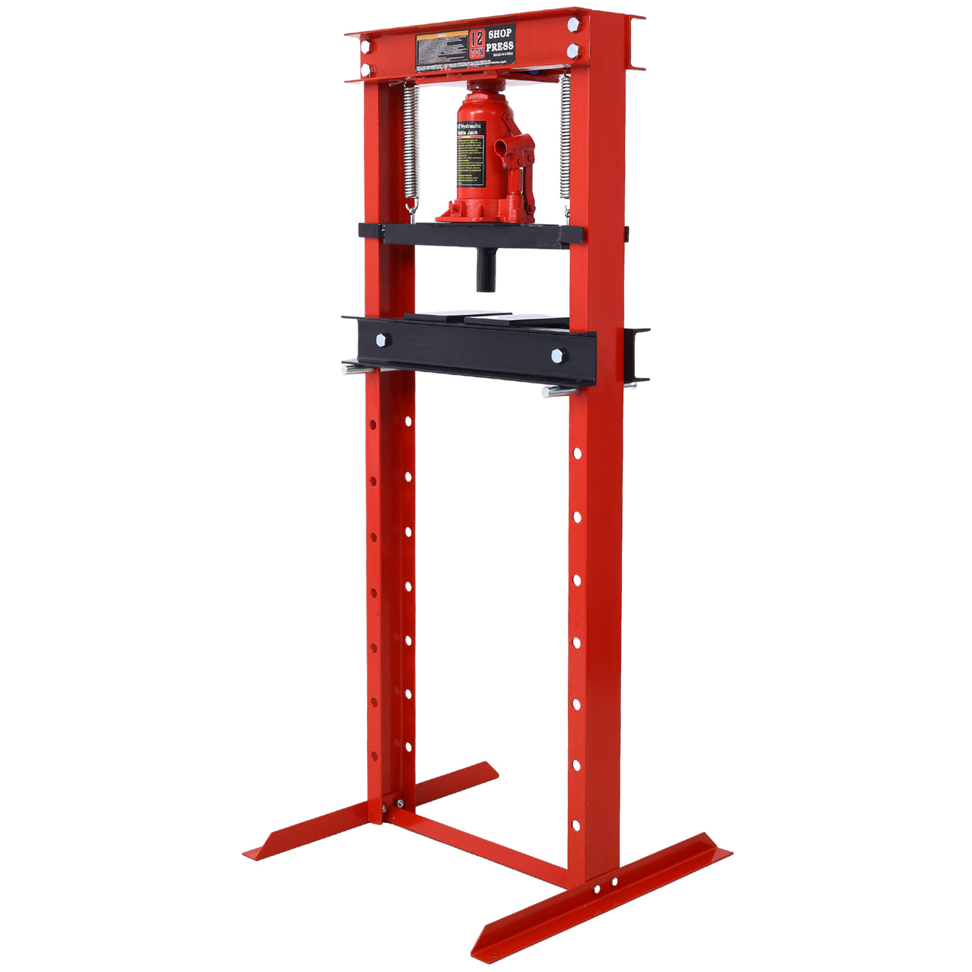 Hydraulic Shop Press ,12-Ton Capacity , Floor Mount ,with Press Plates, H-Frame Garage Floor Press, Adjustable Working Table Height,red--1