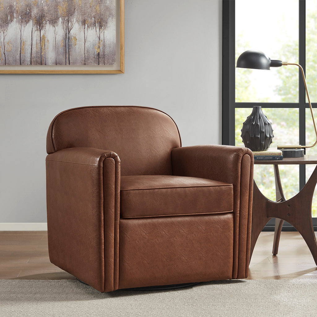 Faux Leather 360 Degree Swivel Arm Chair--1