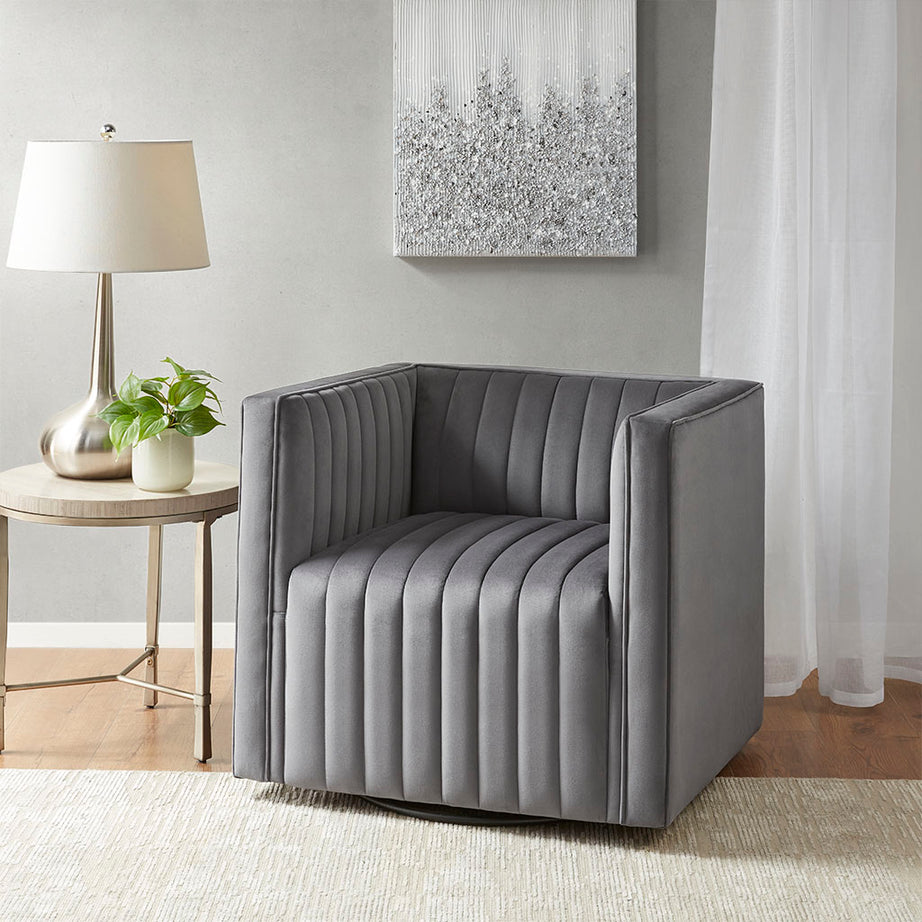 Channel Tufted Swivel Armchair--1