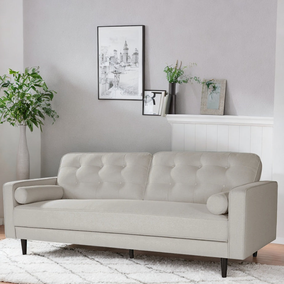 80 inch Wide Upholstered Sofa. Modern Fabric Sofa, Square Armrest (White)--1