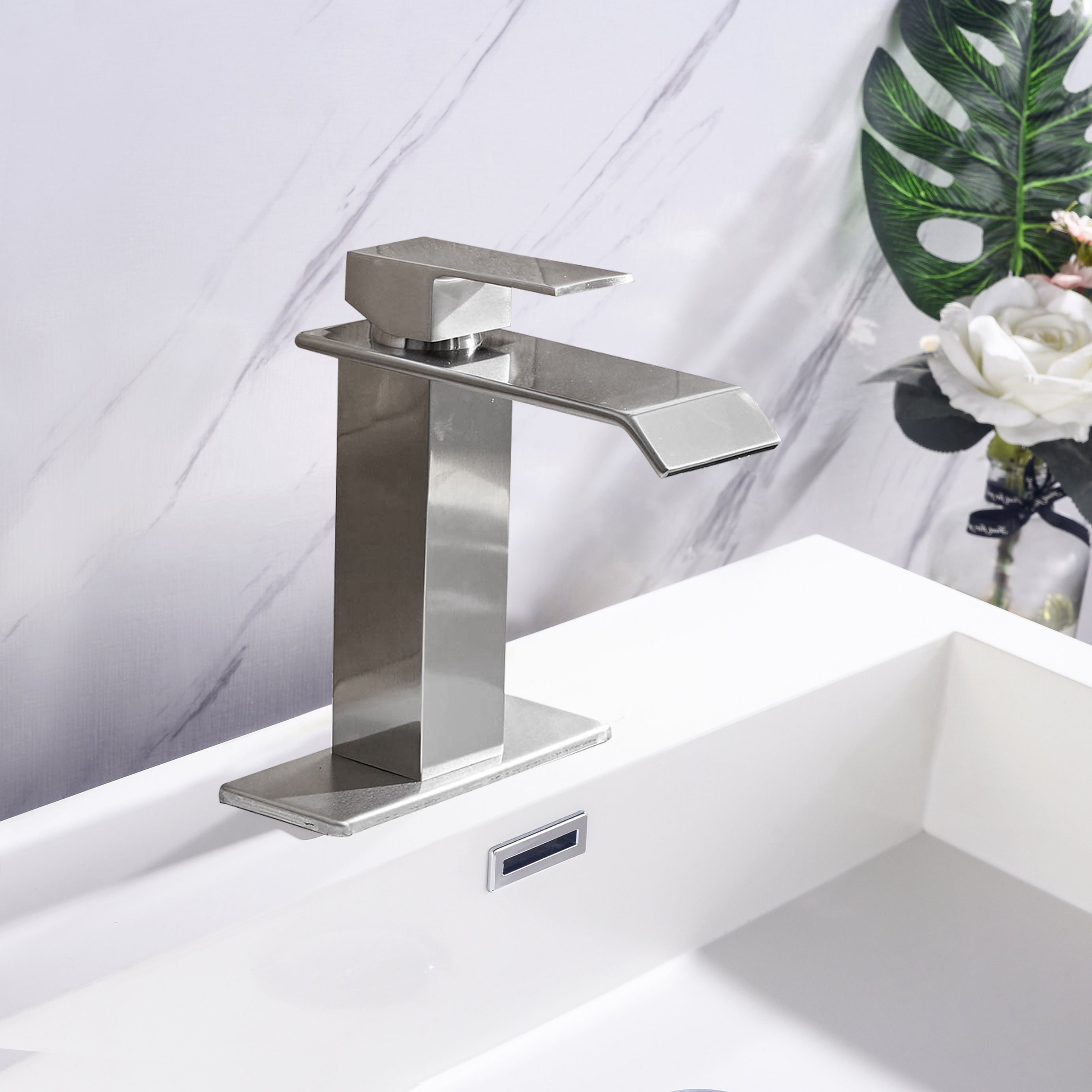 Waterfall Spout Bathroom Faucet,Single Handle Bathroom Vanity Sink Faucet--1