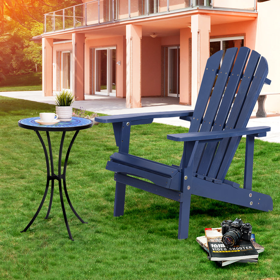 Adirondack Chair Solid Wood Outdoor Patio Furniture for Backyard, Garden, Lawn, Porch -Navy Blue--1