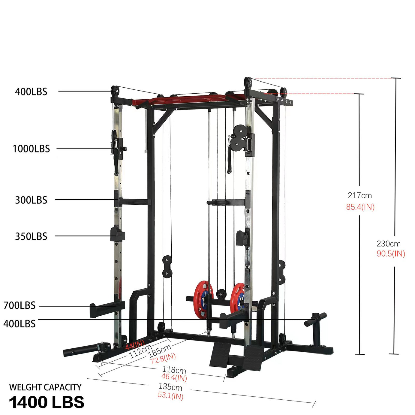 Power cage with LAT PullDown and Weight Storage Rack Optional Weight Bench, 1400 lb Capacity Power Rack for Home and Garage Gyms, Multiple Accessory Squat Racks for Full Body Workouts--1