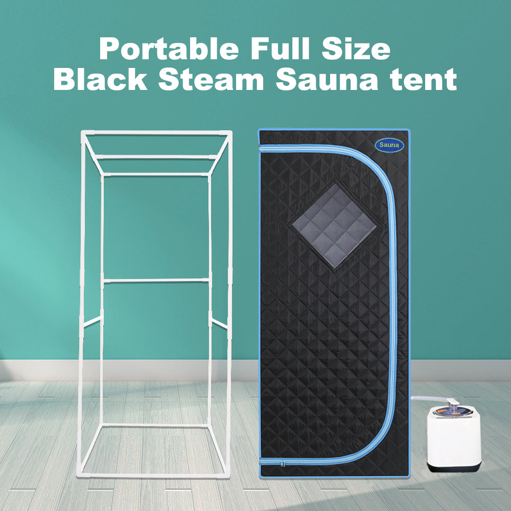 Full Size Portable Black Steam Sauna tent–Personal Home Spa, with Steam Generator, Remote Control, Foldable Chair, Timer and PVC Pipe Connector Easy to Install.Fast heating, with FCC Certification--1