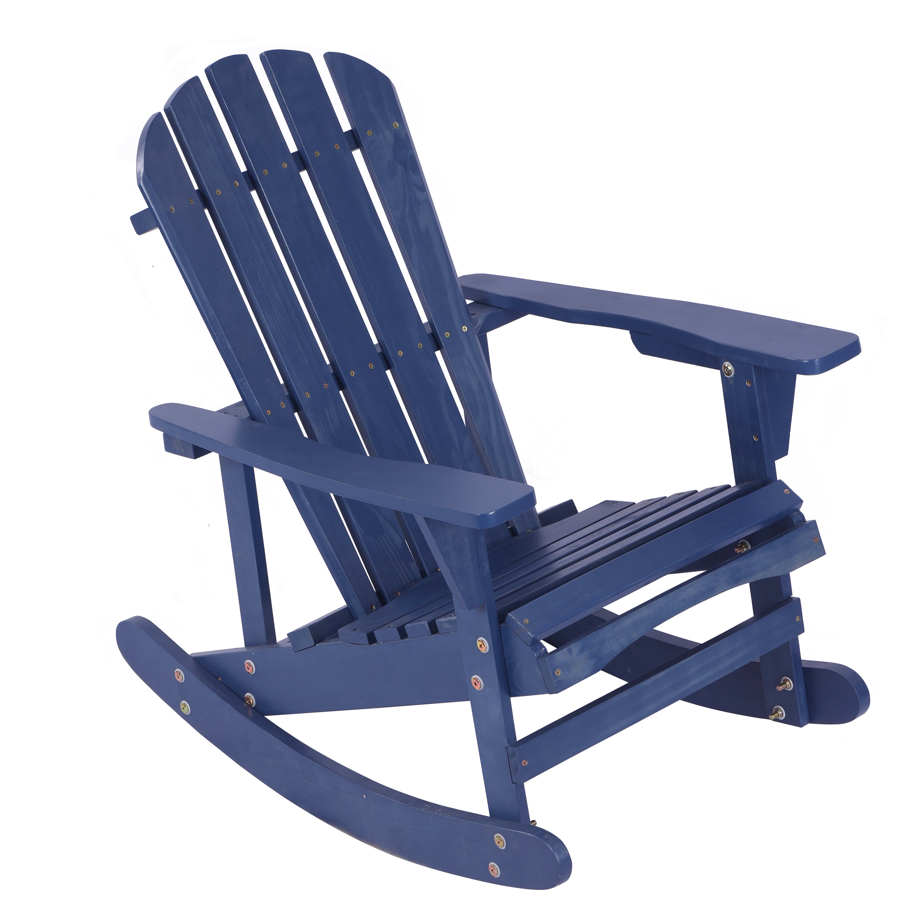 Adirondack Rocking Chair Solid Wood Chairs Finish Outdoor Furniture for Patio, Backyard, Garden - Navy Blue--1