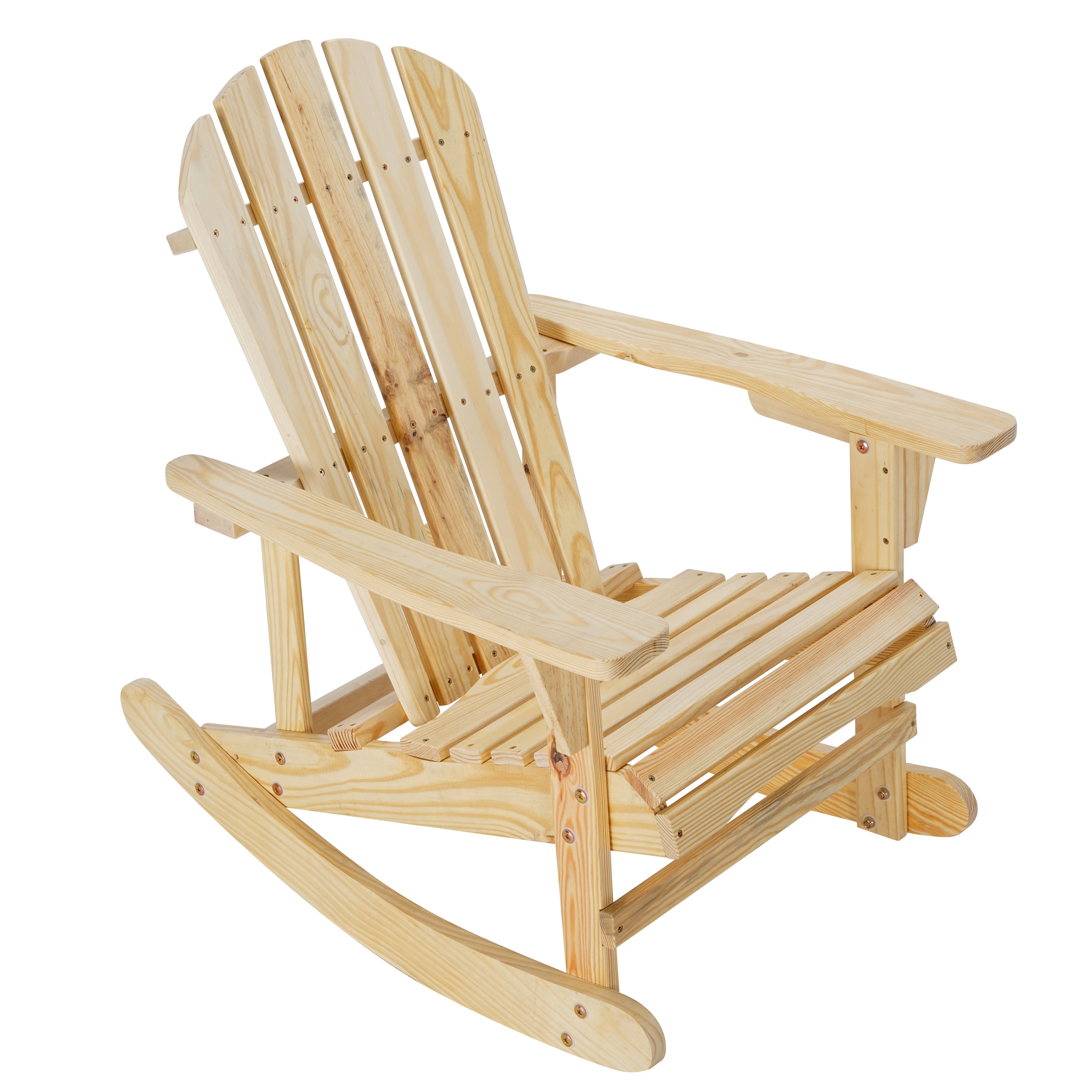 Adirondack Rocking Chair Solid Wood Chairs Finish Outdoor Furniture for Patio, Backyard, Garden - Natual--1