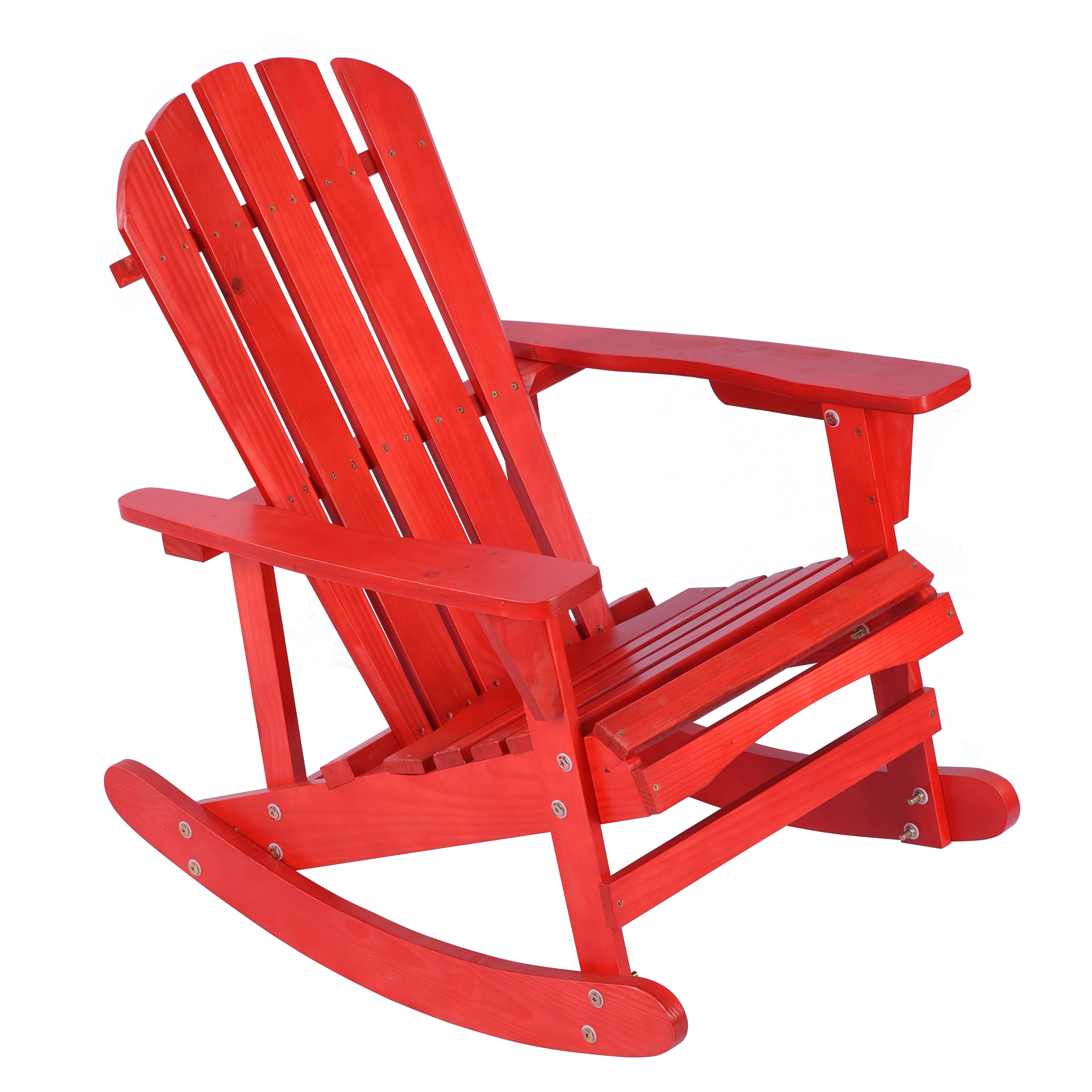 Adirondack Rocking Chair Solid Wood Chairs Finish Outdoor Furniture for Patio, Backyard, Garden - Red--1