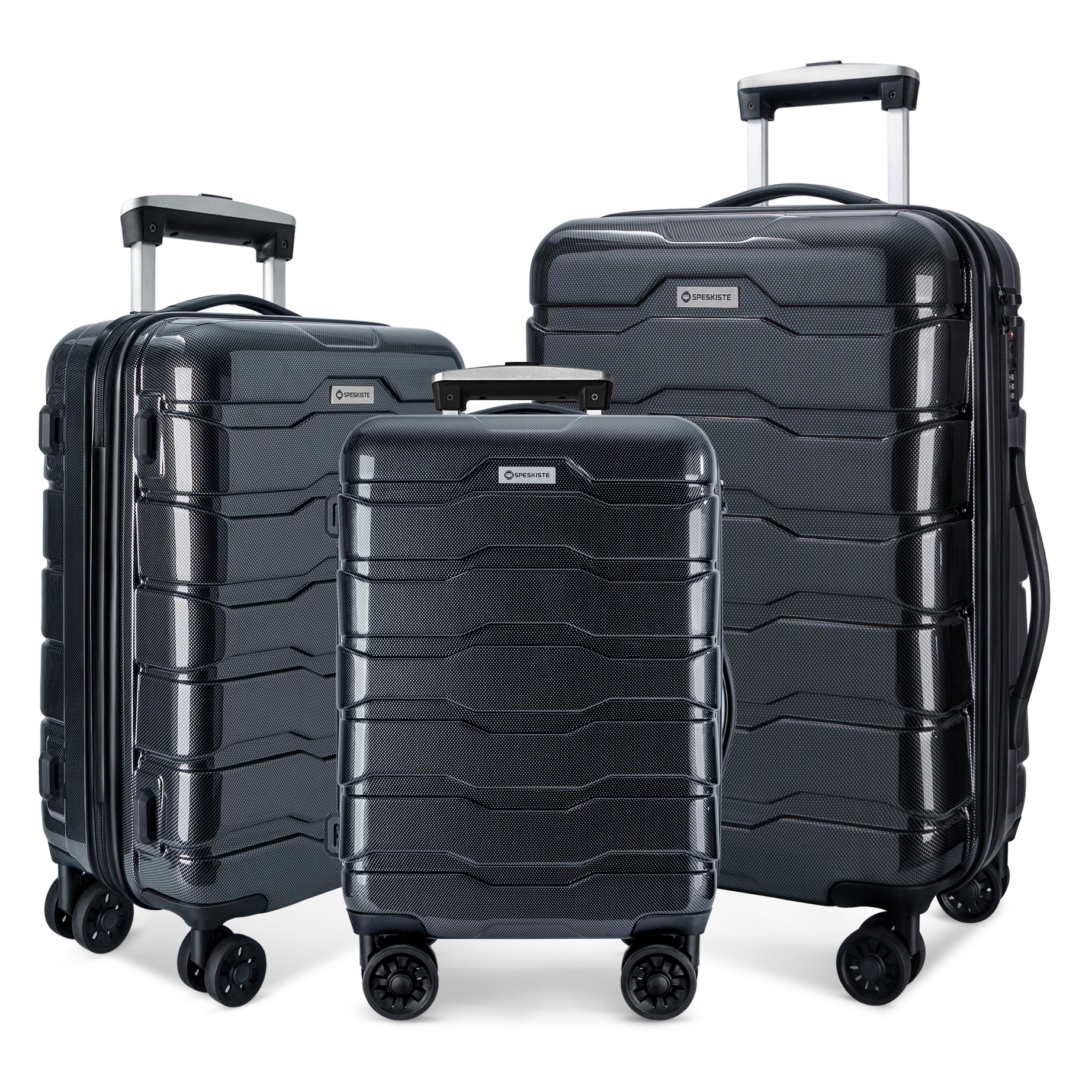 Luggage 3 Piece Sets with Spinner Wheels ABS+PC Lightweight TSA Lock (20'/24'/28'), Black--1