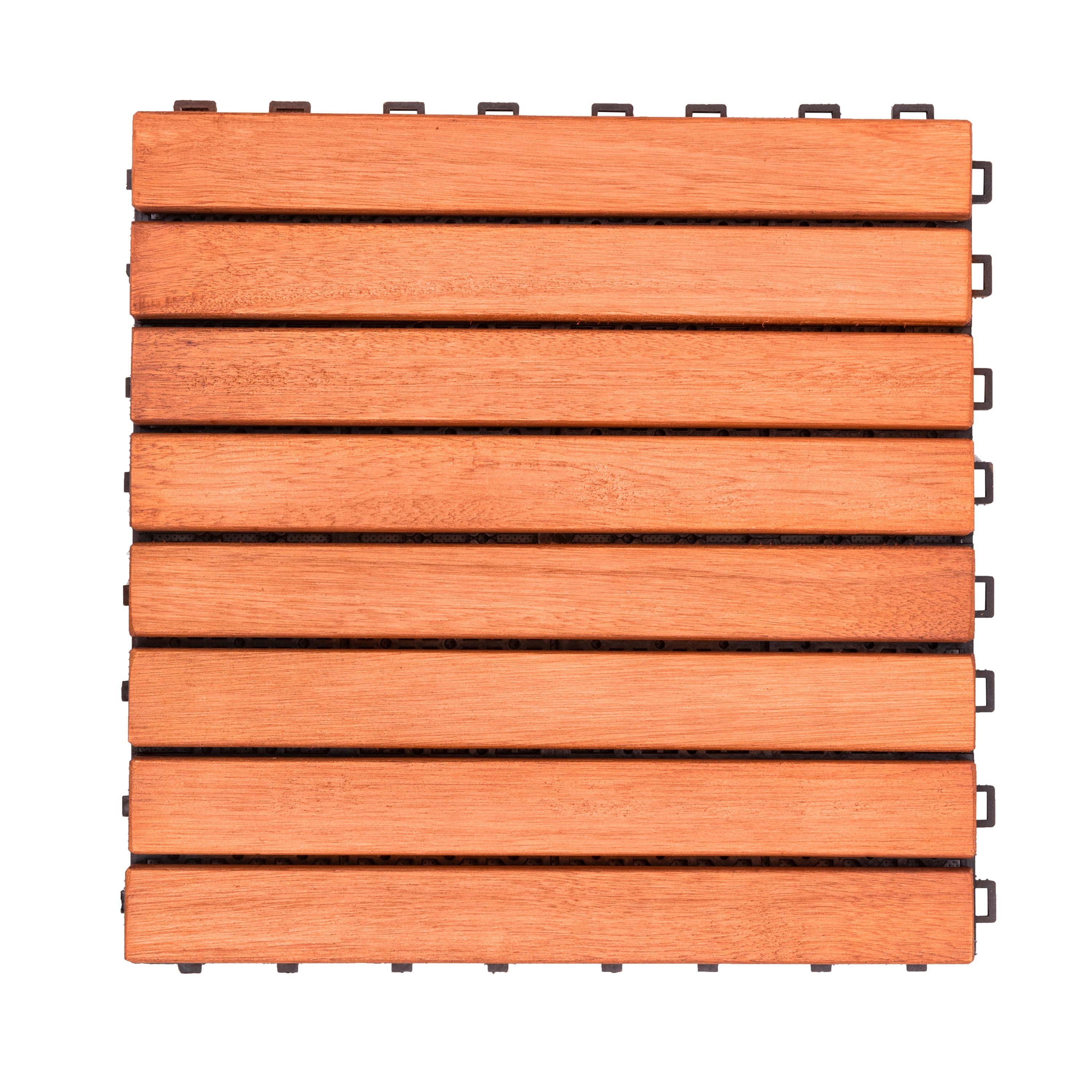 Kaia 8-Slat Reddish Brown Wood Interlocking Deck Tile (Set of 10 Tiles)--1