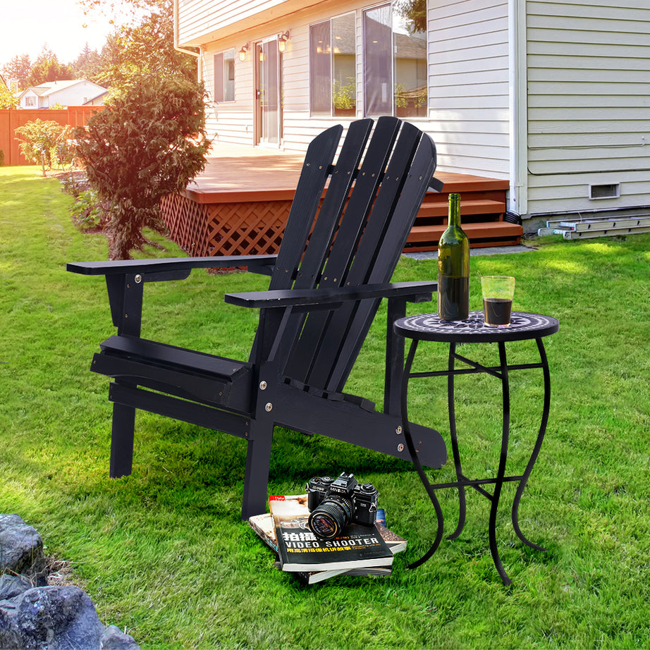 Adirondack Chair Solid Wood Outdoor Patio Furniture for Backyard, Garden, Lawn, Porch -Black--1