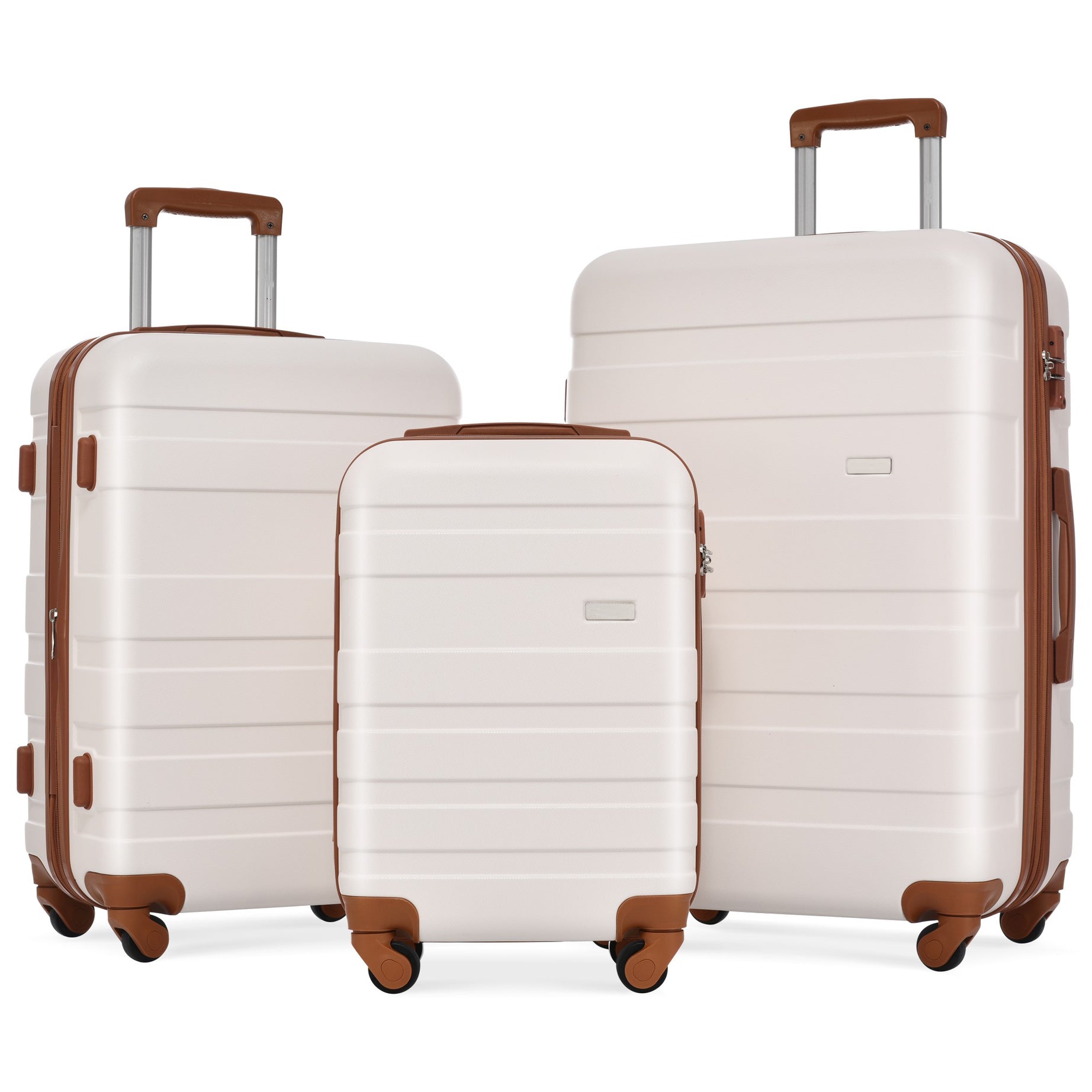 Luggage Sets New Model Expandable ABS Hardshell 3pcs Clearance Luggage Hardside Lightweight Durable Suitcase sets Spinner Wheels Suitcase with TSA Lock 20''24''28''( pink and brown)--1