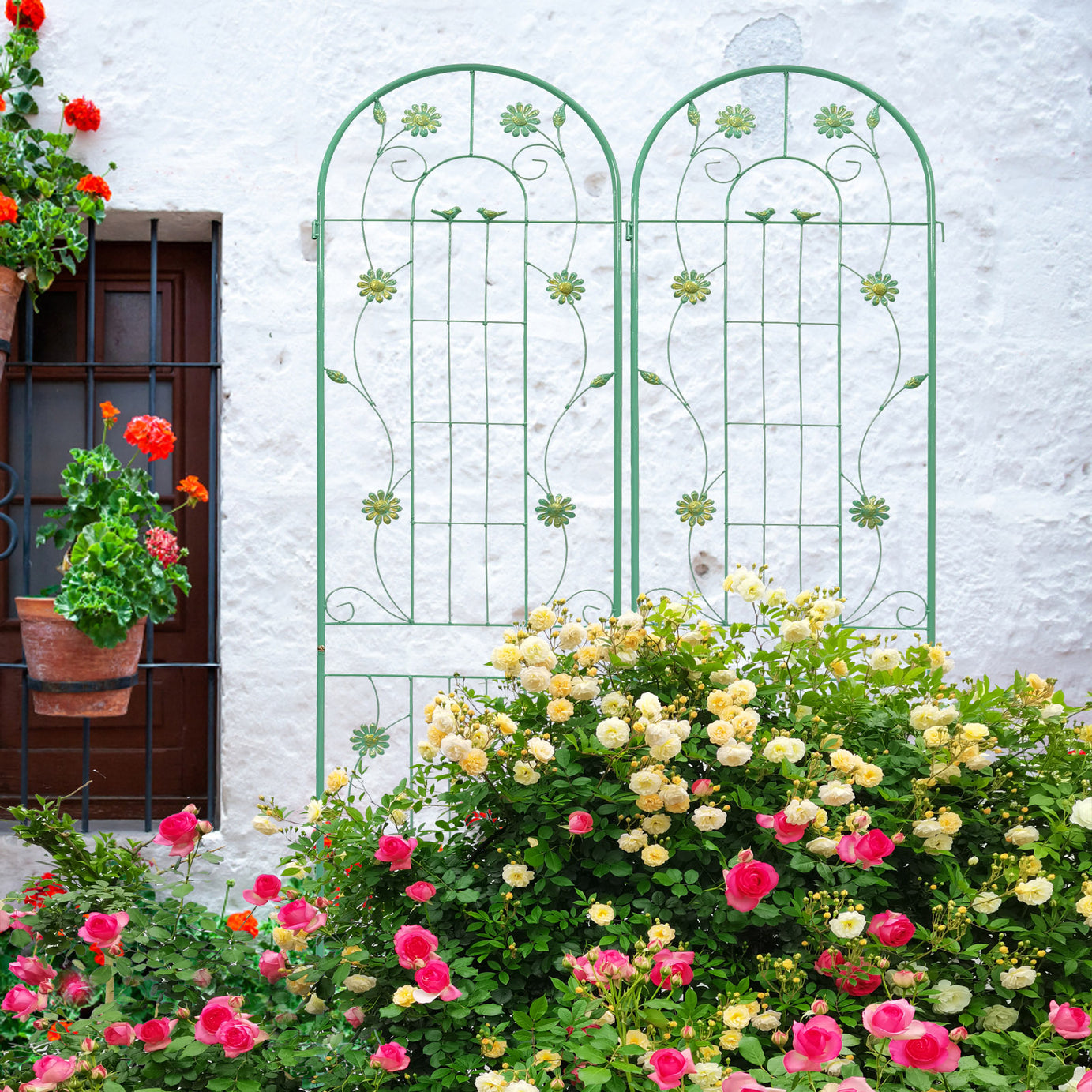 2 Pack Metal Garden Trellis 86.7" x 19.7" Rustproof Trellis for Climbing Plants Outdoor Flower Support Green--1