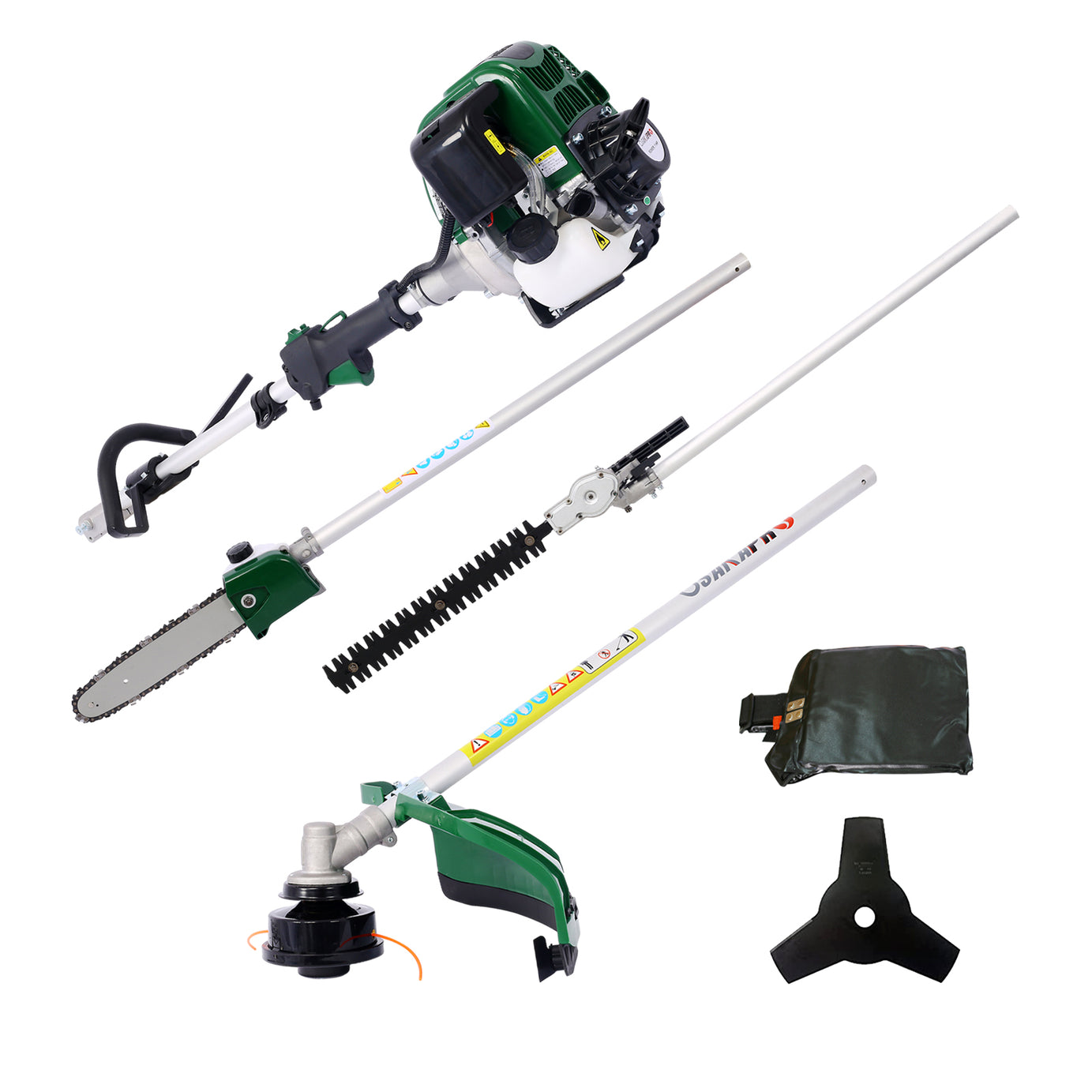 4 in 1 Multi-Functional Trimming Tool, 31CC 4-Cycle Garden Tool System with Gas Pole Saw, Hedge Trimmer, Grass Trimmer, and Brush Cutter EPA Compliant--1