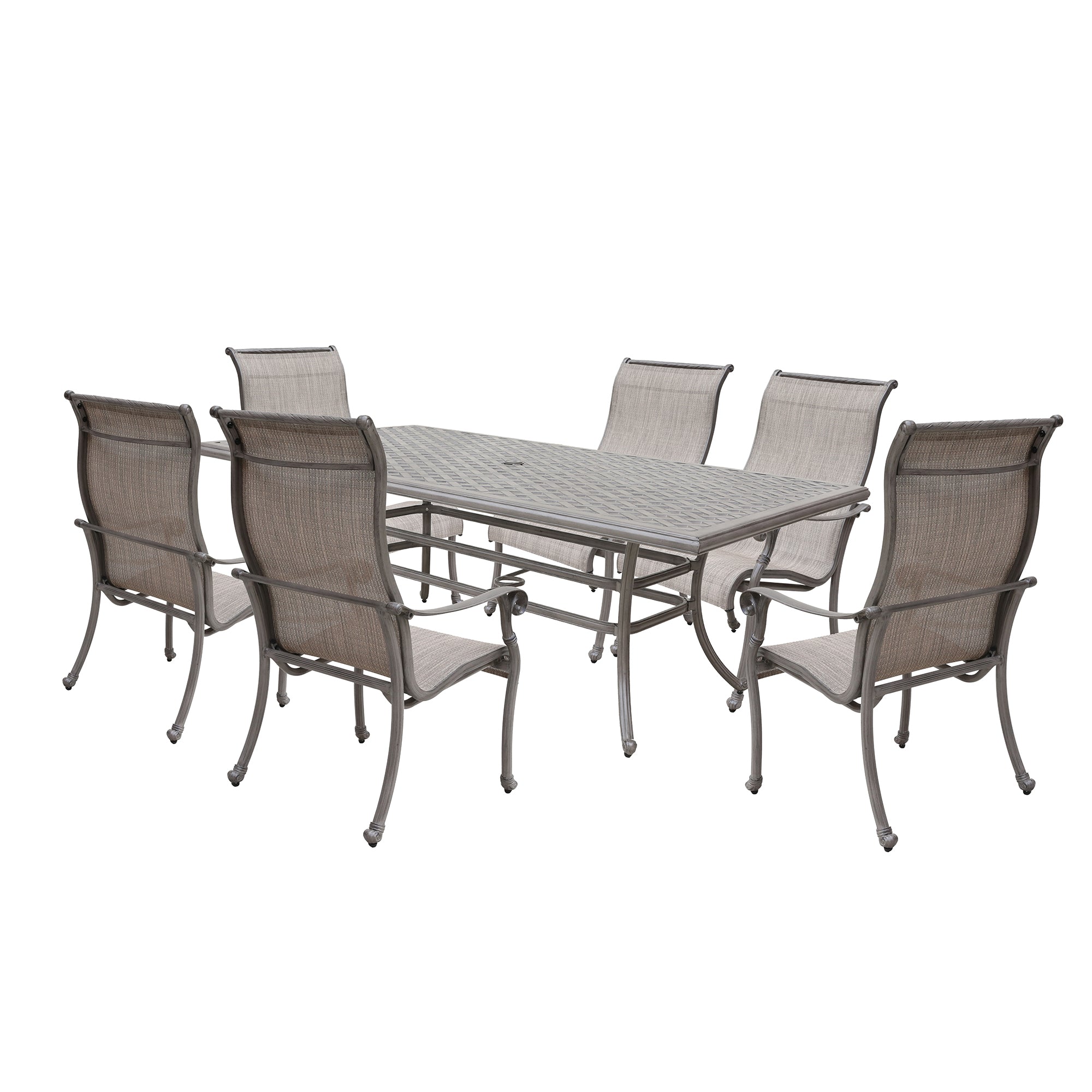 Cast Aluminum 7 Piece Aluminum Dining Set With Sling Chairs--1