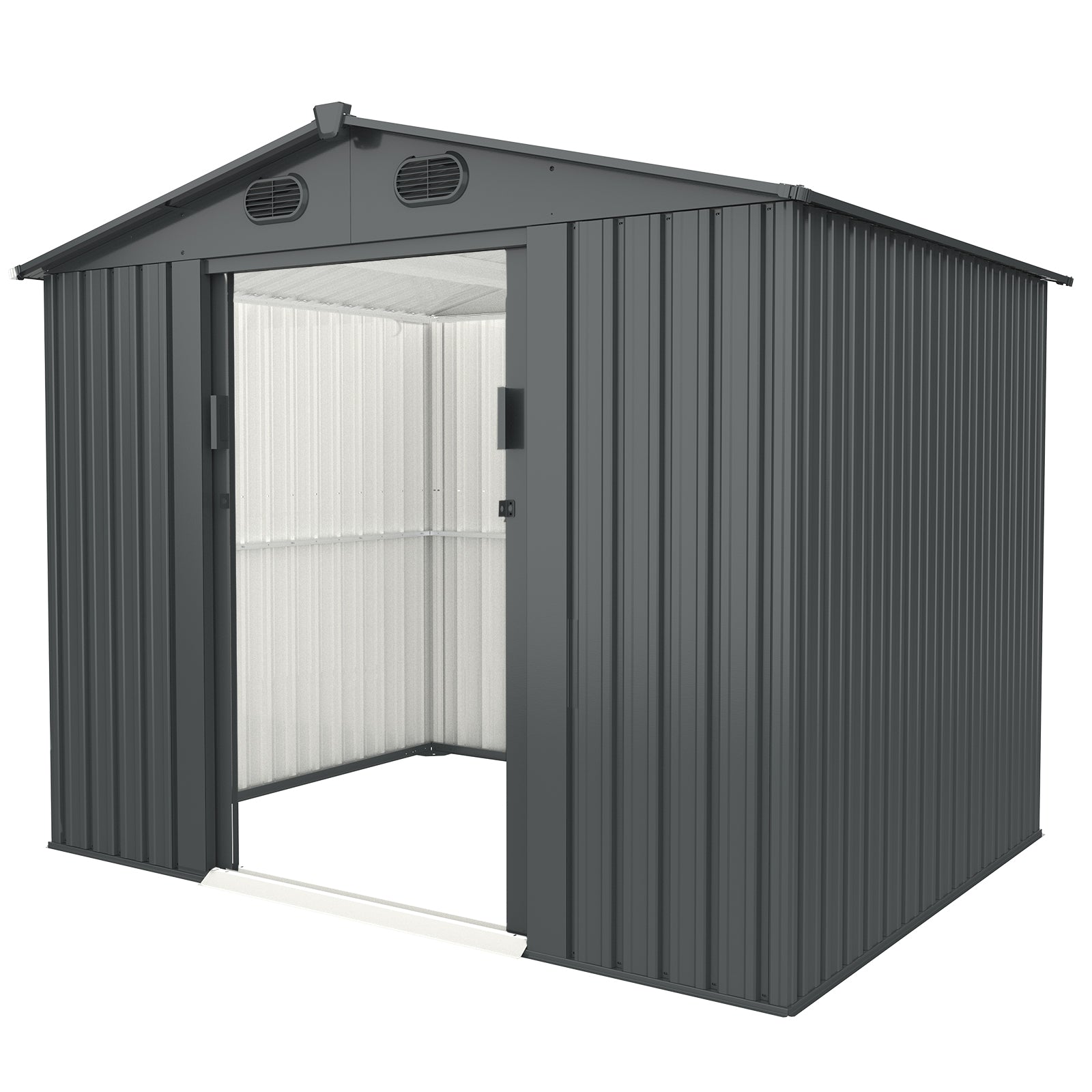 Outdoor Storage Shed, 8' X 6' Galvanized Steel Garden Shed with 4 Vents & Double Sliding Door, Utility Tool Shed Storage House for Backyard, Patio, Lawn--1