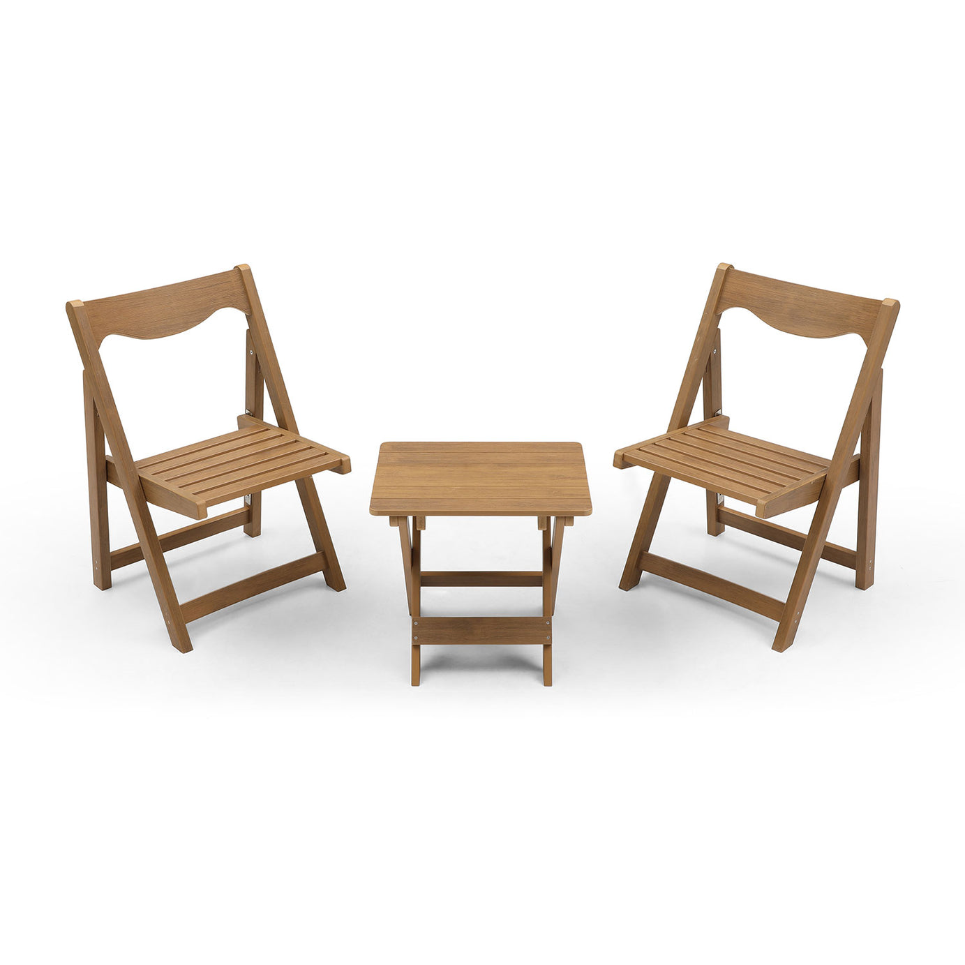 HIPS Material Outdoor Bistro Set Foldable Small Table and Chair Set with 2 Chairs and Rectangular Table, Teak--1