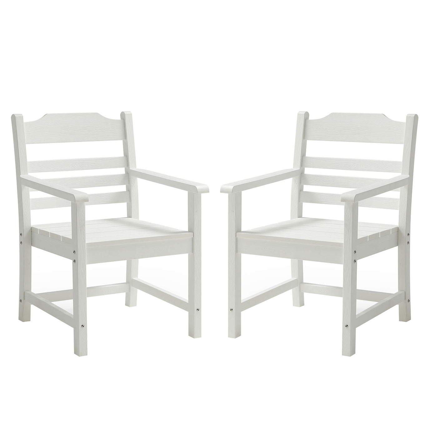 Patio Dining Chair with Armset Set of 2, Pure White with Imitation Wood Grain Wexture,HIPS Material--1