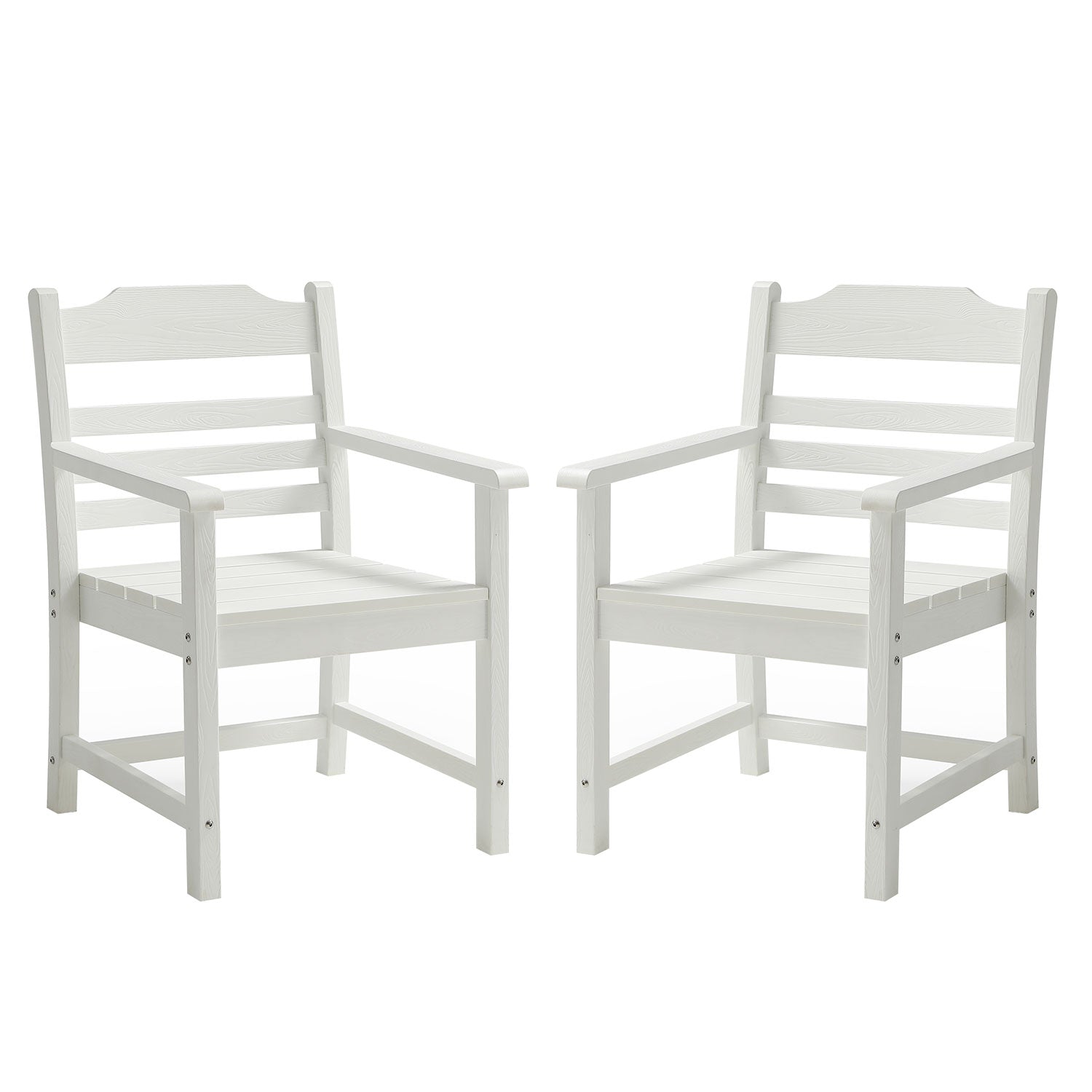 Patio Dining Chair with Armset Set of 2, Pure White with Imitation Wood Grain Wexture,HIPS Material--1