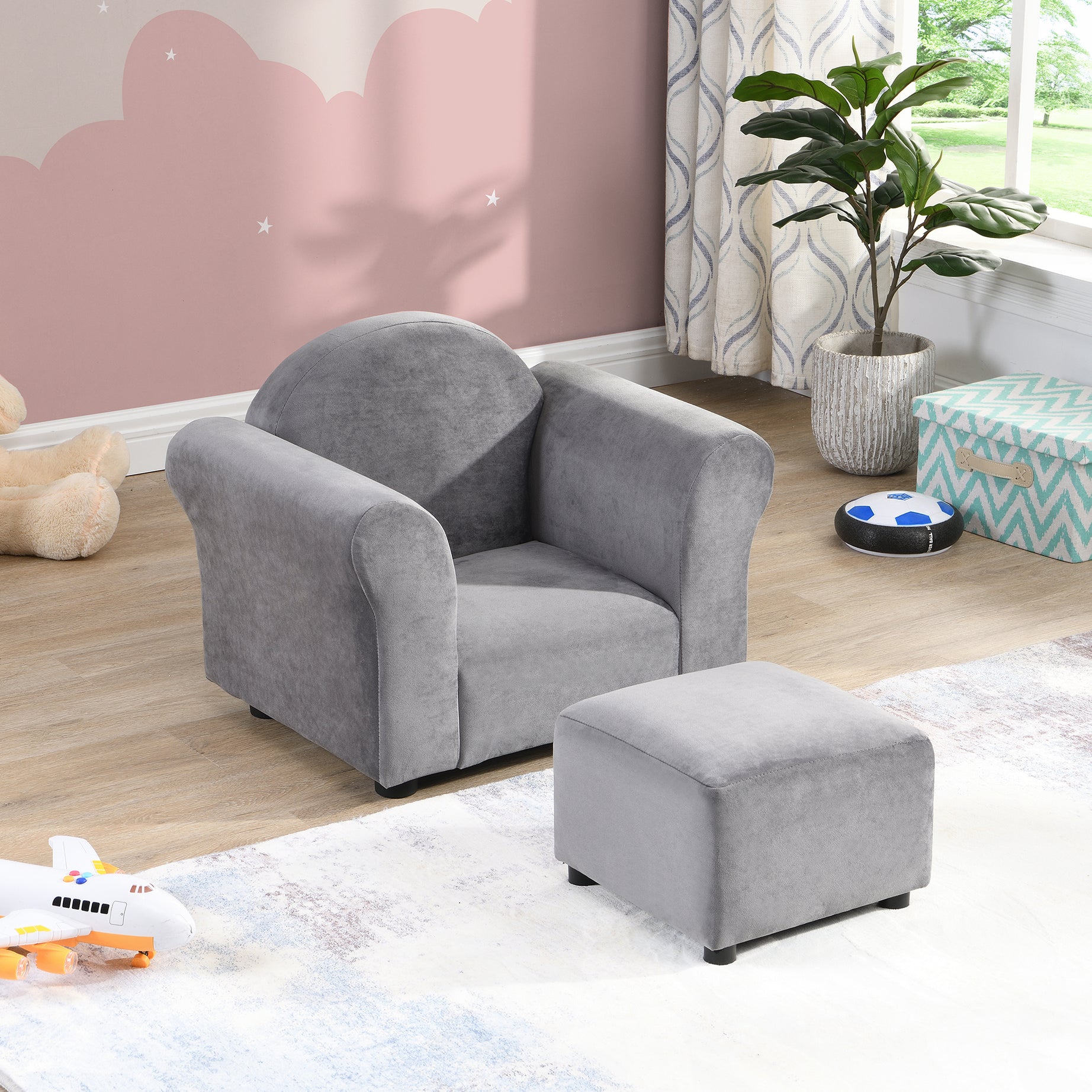 Kids  Chair, Kids Upholstered Couch with ottoman--1