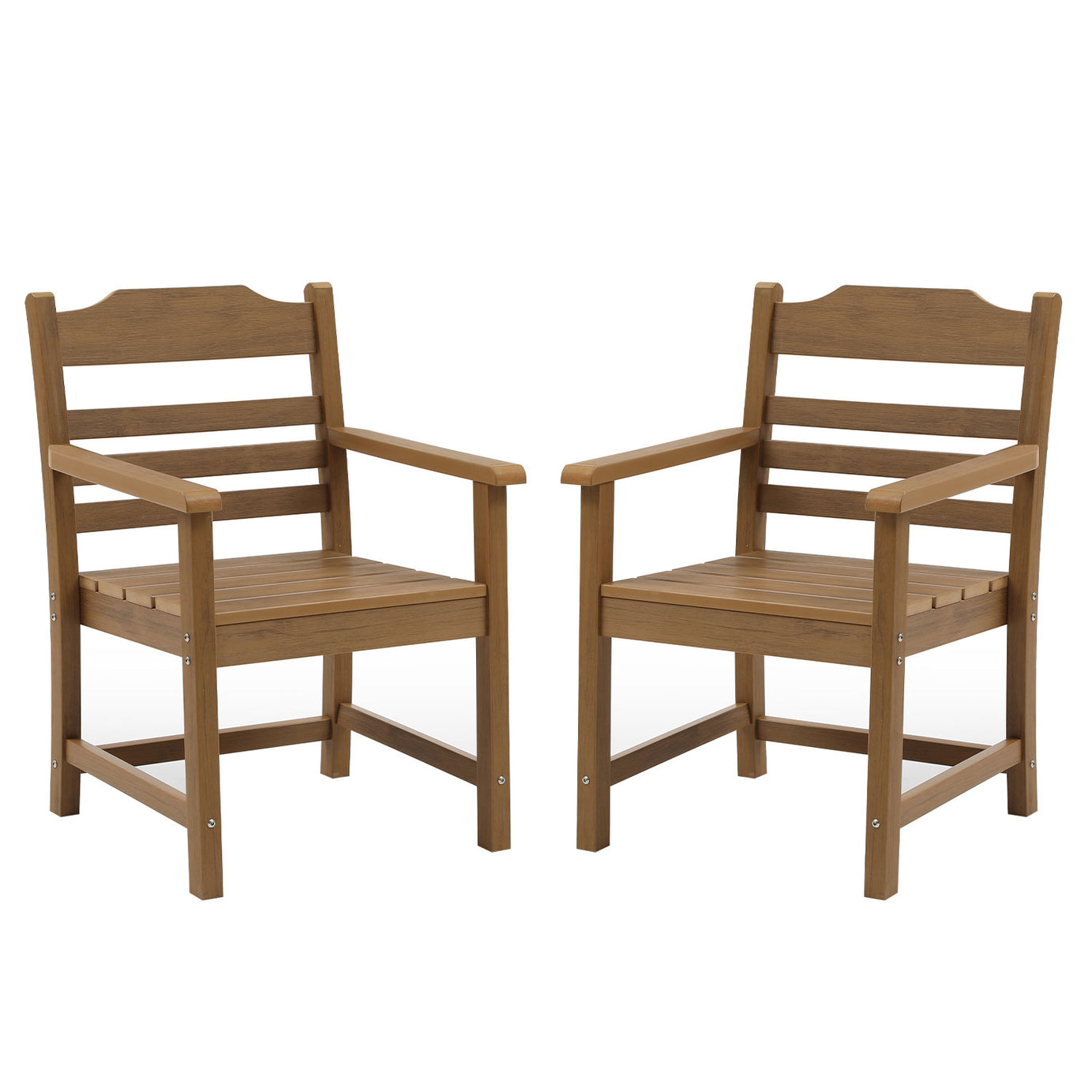 Patio Dining Chair with Armset Set of 2,  HIPS Materialwith Imitation Wood Grain Wexture chair for Deck Pool Backyard, Teak--1