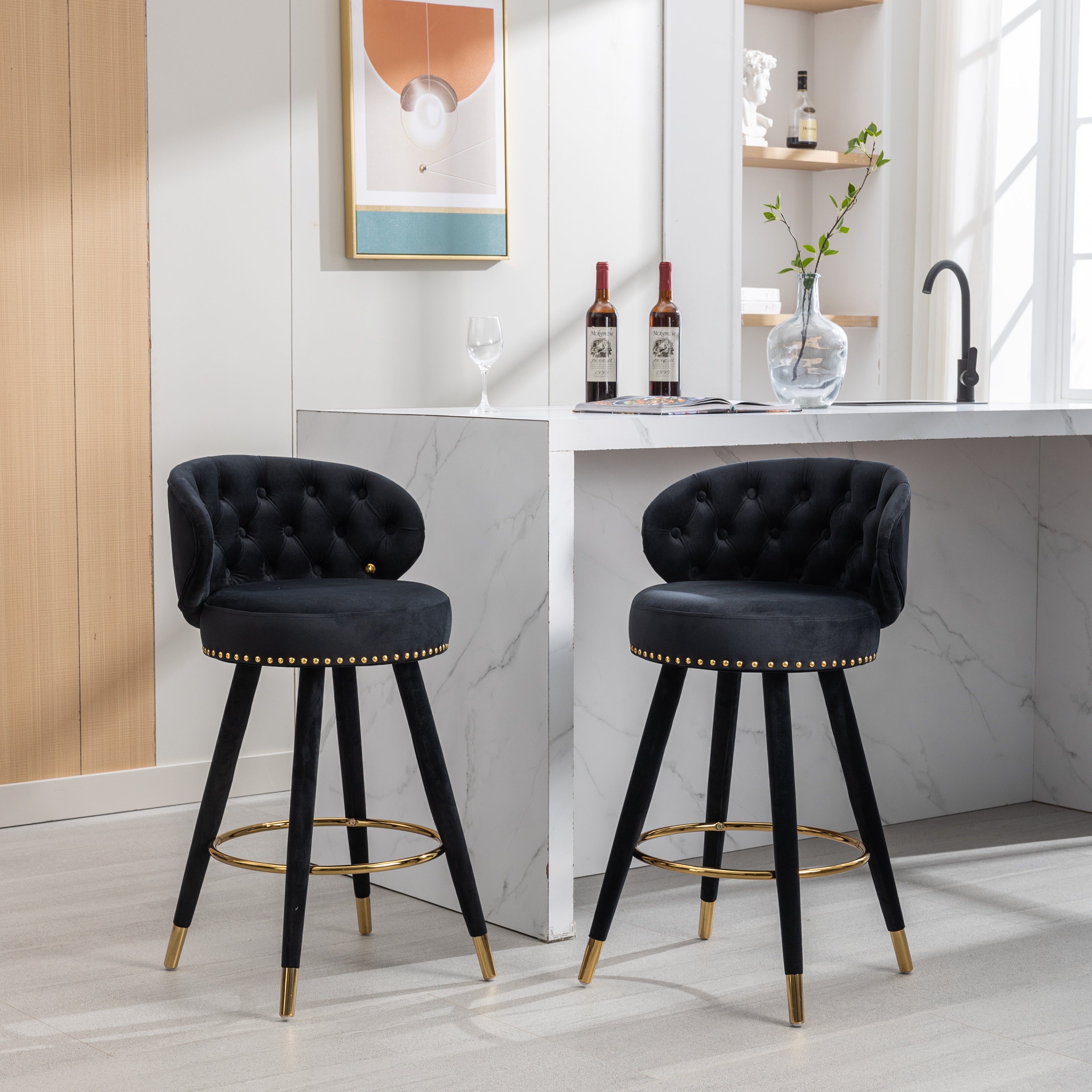 COOLMORE Counter Height Bar Stools Set of 2 for Kitchen Counter Solid Wood Legs with a fixed height of 360 degrees--1