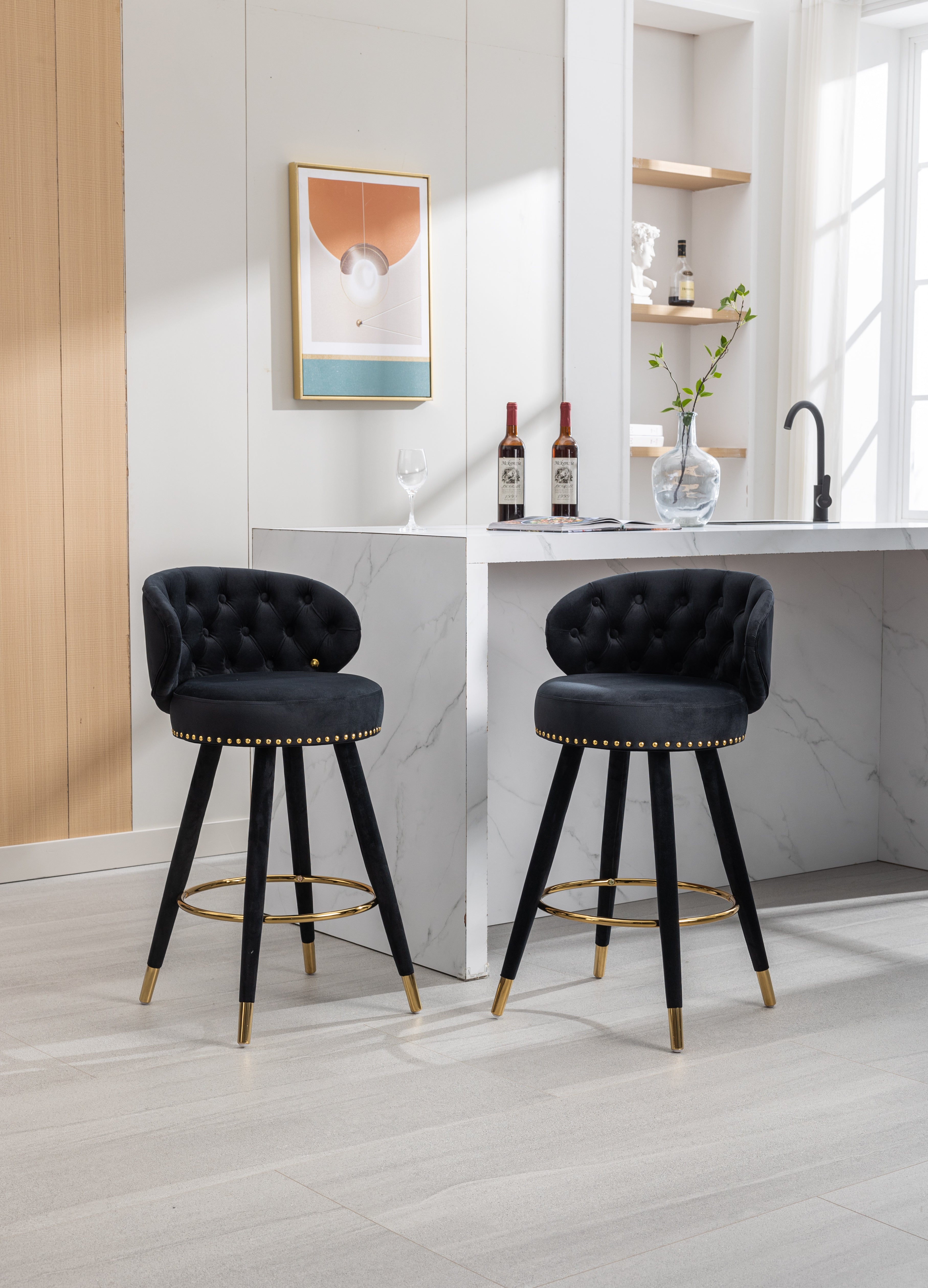 COOLMORE Counter Height Bar Stools Set of 2 for Kitchen Counter Solid Wood Legs with a fixed height of 360 degrees--1