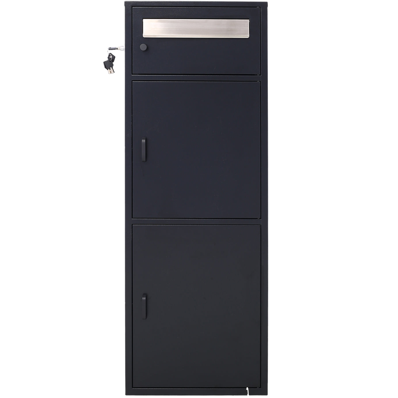 Large Steel Freestanding Floor Parcel Package Drop with Locking Letterbox Drop Mail Box with Multi Compartments, Black--1